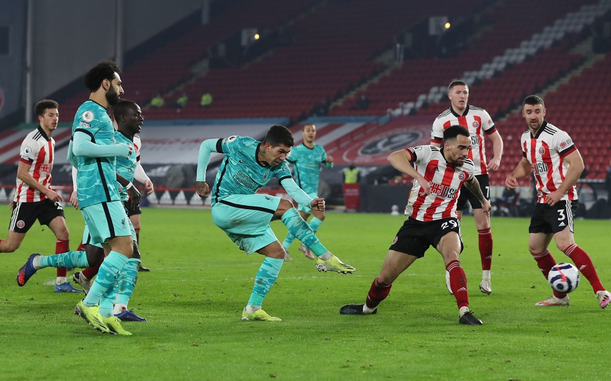 Soccer Football - Premier League - Sheffield United v Liverpool - Bramall Lane, Sheffield, Britain - February 28, 2021 Liverpool's Roberto Firmino scores their second goal Pool via REUTERS