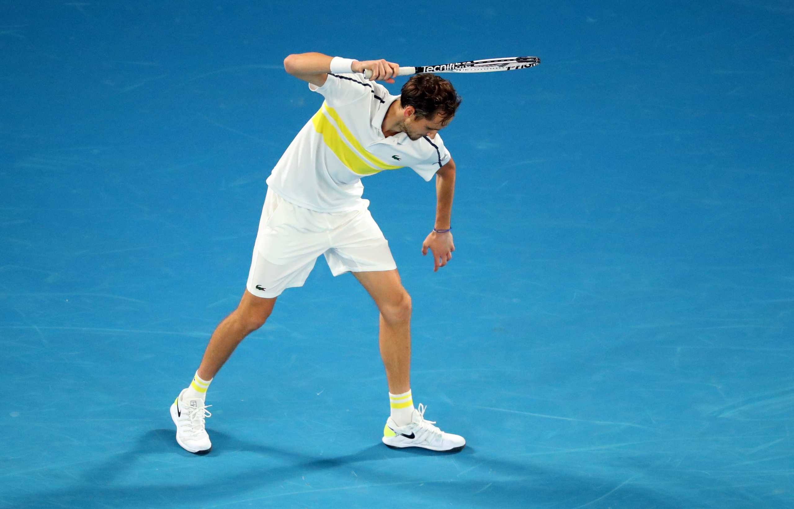 Tennis - Australian Open - Men's Singles Final - Melbourne Park, Melbourne, Australia, February 21, 2021 Russia’s Daniil Medvedev reacts during his final match against Serbia's Novak Djokovic REUTERS