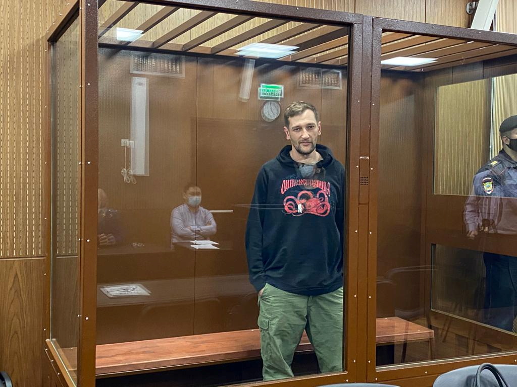 Oleg Navalny, brother of Russian opposition leader Alexei Navalny, who was detained for allegedly breaching COVID-19 safety restrictions, attends a court hearing in Moscow, Russia January 29, 2021. Press service of Tverskoy District Court of Moscow