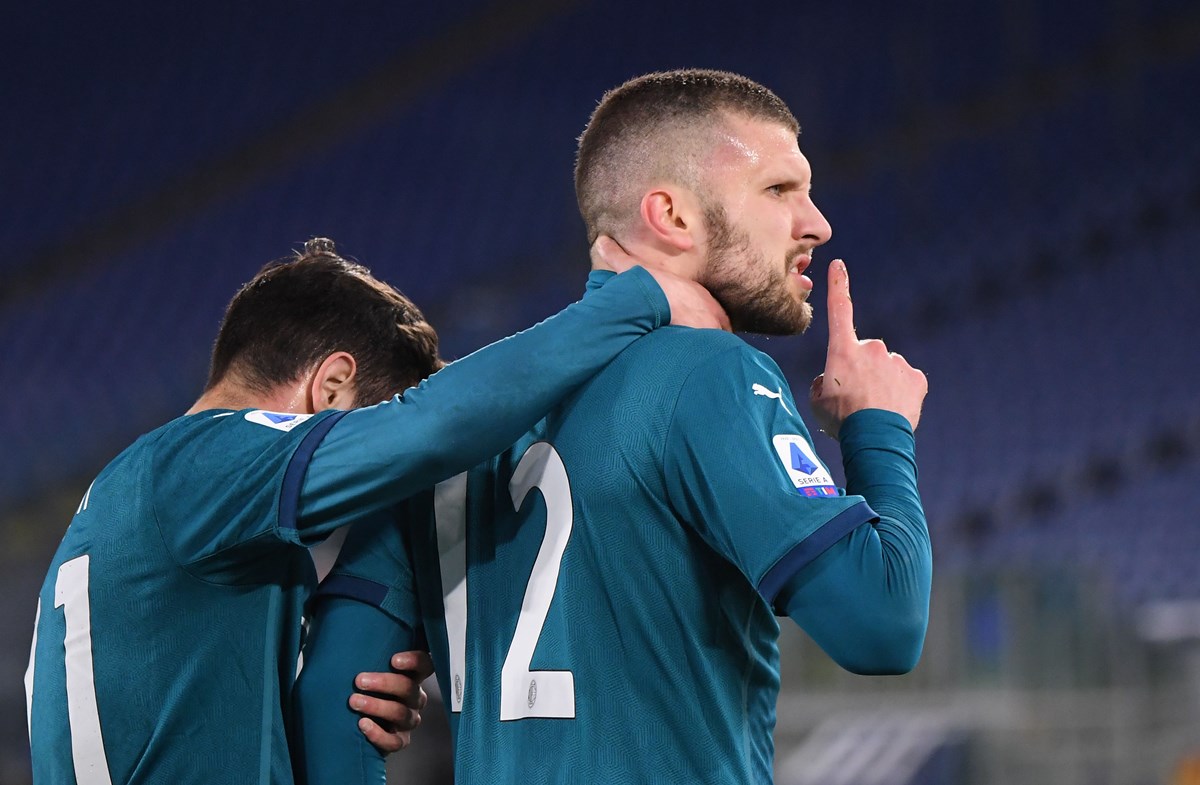Soccer Football - Serie A - AS Roma v AC Milan - Stadio Olimpico, Rome, Italy - February 28, 2021 AC Milan's Ante Rebic celebrates scoring their second goal REUTERS