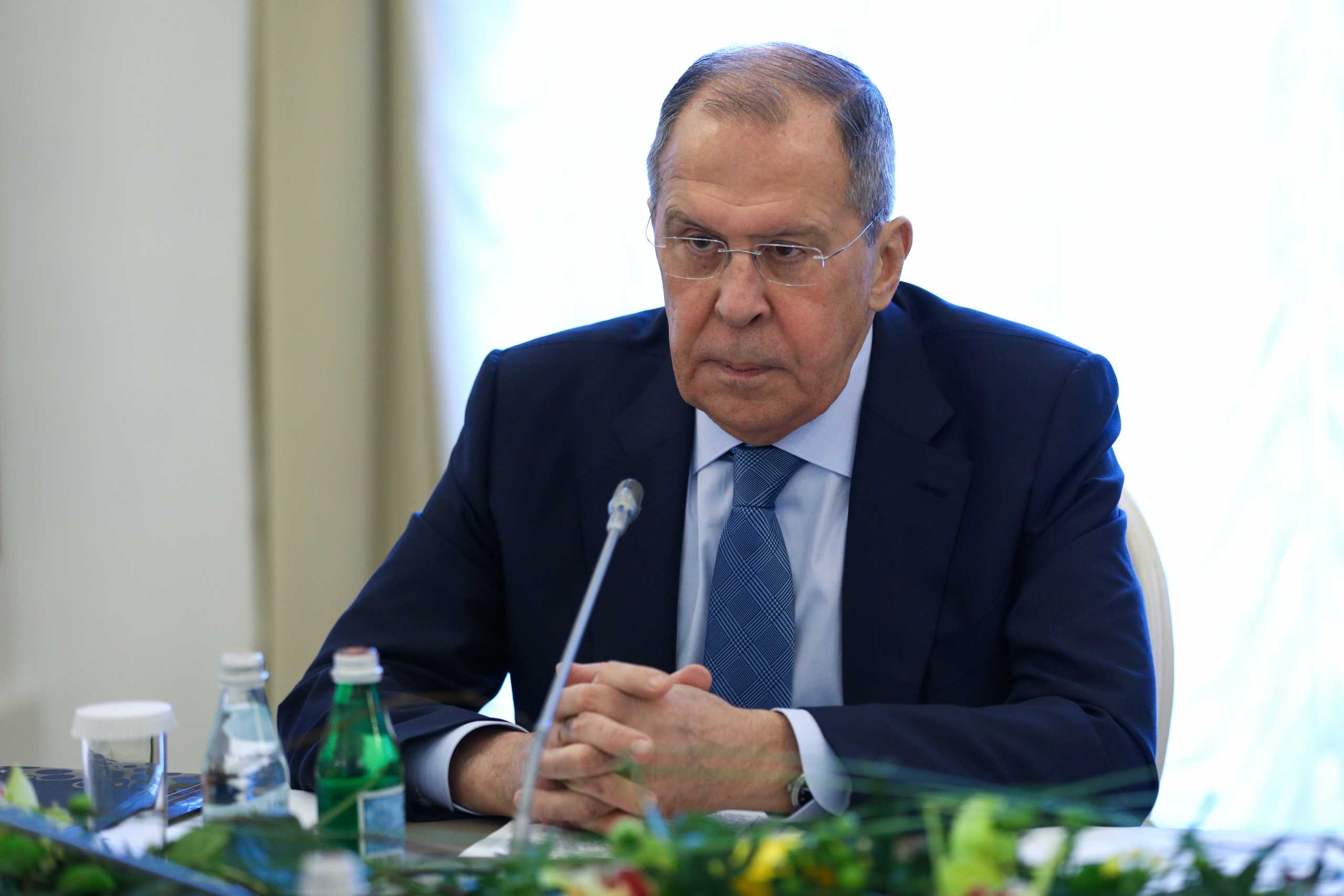 Russia's Foreign Minister Sergei Lavrov attends a meeting with his Finnish counterpart Pekka Haavisto in Saint Petersburg, Russia February 15, 2021. Russian Foreign Ministry