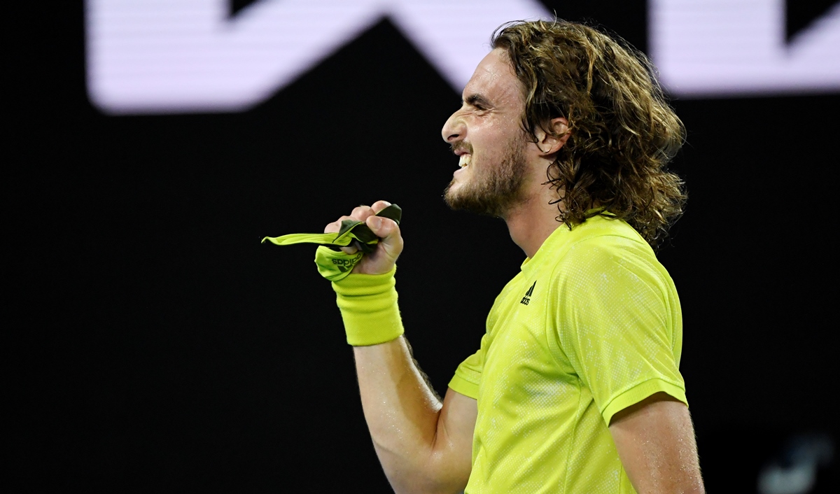Tennis - Australian Open - Melbourne Park, Melbourne, Australia, February 17, 2021 Greece's Stefanos Tsitsipas celebrates after winning his quarter final match against Spain's Rafael Nadal REUTERS
