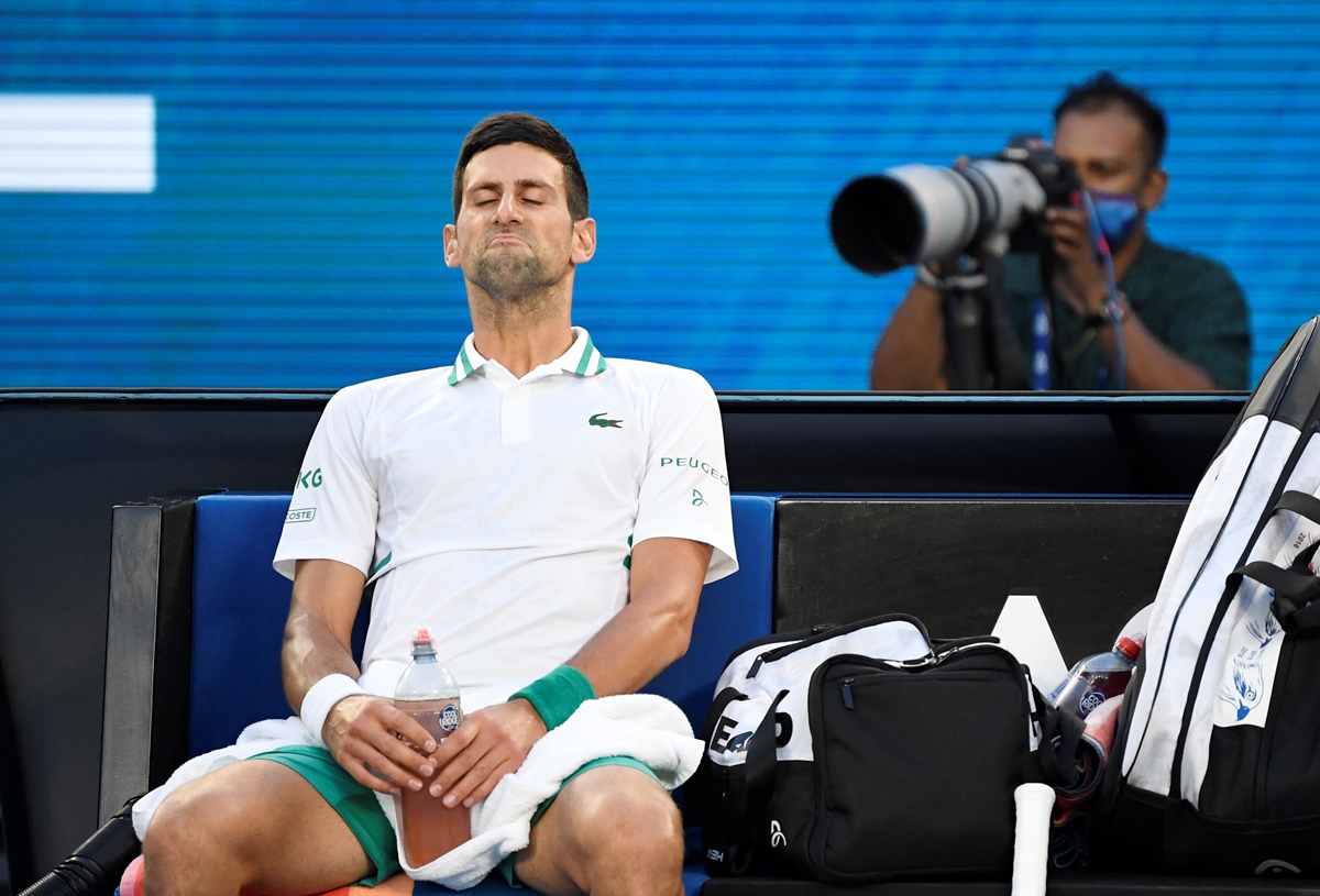 Tennis - Australian Open - Melbourne Park, Melbourne, Australia, February 18, 2021 Serbia's Novak Djokovic during his semi final match against Russia's Aslan Karatsev REUTERS