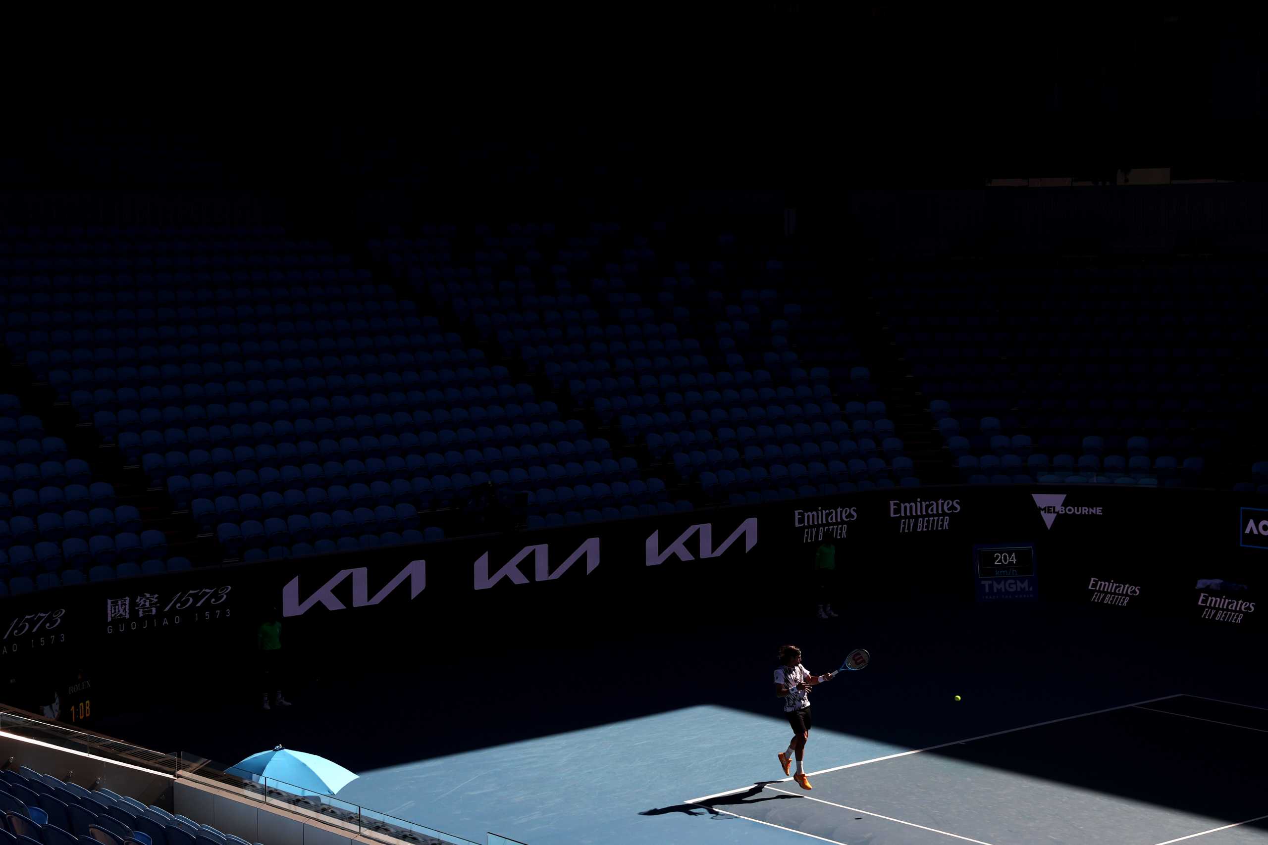 Tennis - Australian Open - Melbourne Park, Melbourne, Australia, February 13, 2021 General view of Spain's Feliciano Lopez during his third round match against Russia's Andrey Rublev. The tournament continues without crowds today after the state of Victoria was placed under a snap lockdown from Friday to contain a fresh outbreak of the coronavirus disease (COVID-19) REUTERS