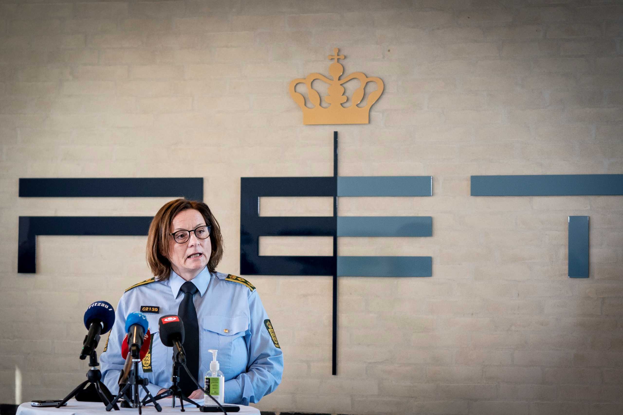 Lene Sorensen, police director for Central and West Zealand police department, speaks during a news conference over an alleged attack, at PET (Danish Security and Intelligence Service) in Soeborg, Copenhagen, Denmark February 12 , 2021. Ritzau Scanpix