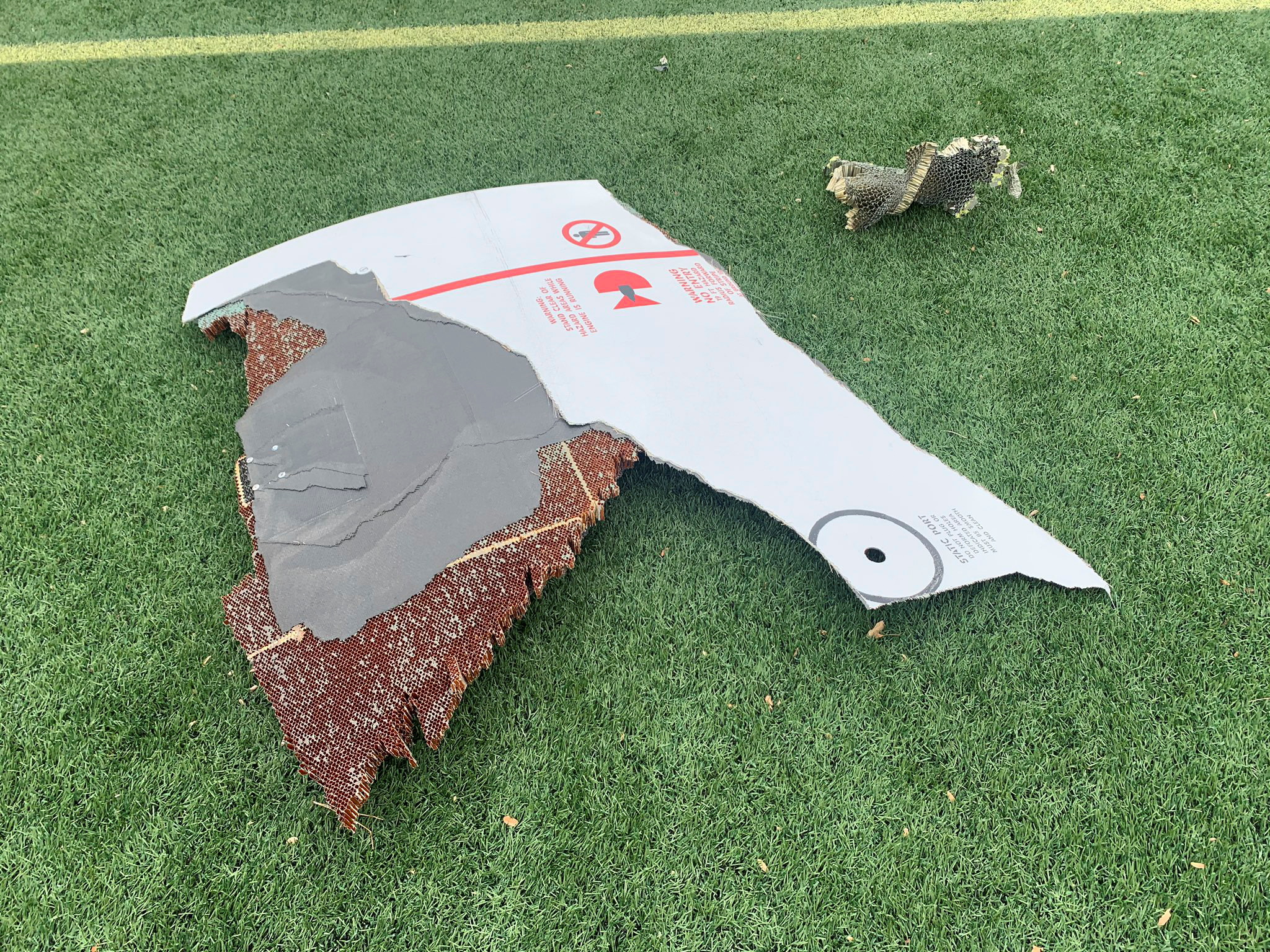 Pieces of plane debris are seen in Broomfield, Colorado, U.S., February 20, 2021, in this picture obtained from social media. BROOMFIELD POLICE via REUTERS   ATTENTION EDITORS - THIS IMAGE HAS BEEN SUPPLIED BY A THIRD PARTY. MANDATORY CREDIT. NO RESALES. NO ARCHIVES.