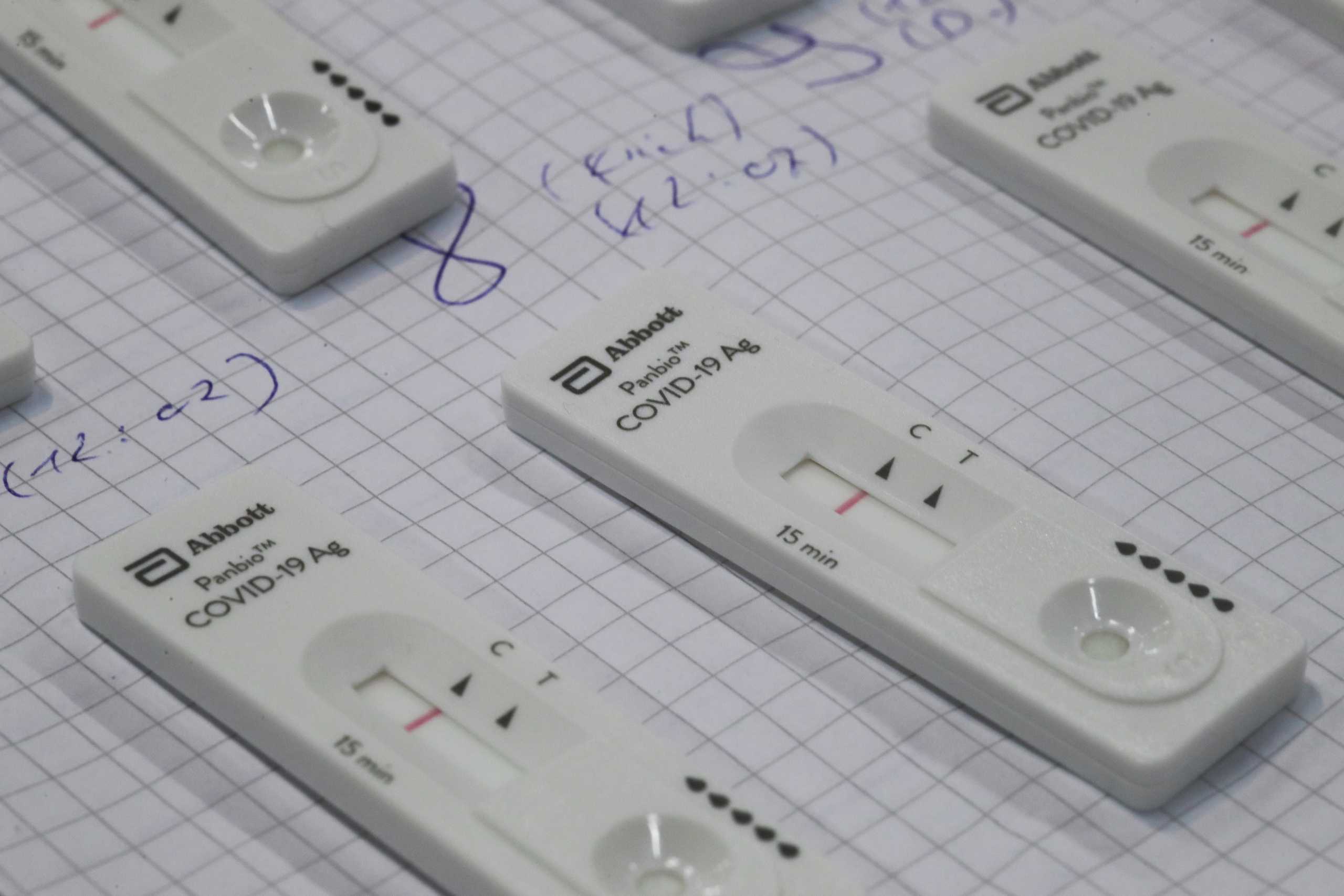 Negative COVID-19 quick tests are pictured at a vaccination centre temporarily set up in a hall of the fair of Cologne, Germany, February 8, 2021. REUTERS