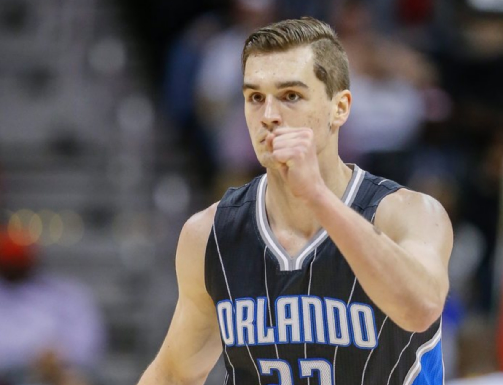 epa05150577 Orlando Magic guard Mario Hezonja of Croatia reacts against the Atlanta Hawks during the second half of their NBA basketball game at Philips Arena in Atlanta, Georgia, USA, 08 February 2016. The Magic defeated the Hawks in overtime.  EPA