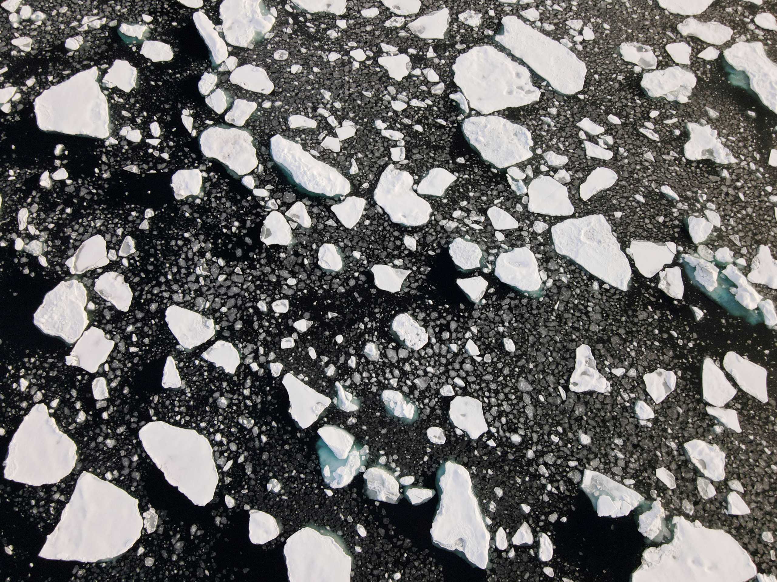 FILE PHOTO: An aerial view of floating ice taken by a drone launched from Greenpeace's Arctic Sunrise ship in the Arctic Ocean, September 15, 2020. Picture taken September 15, 2020. REUTERS