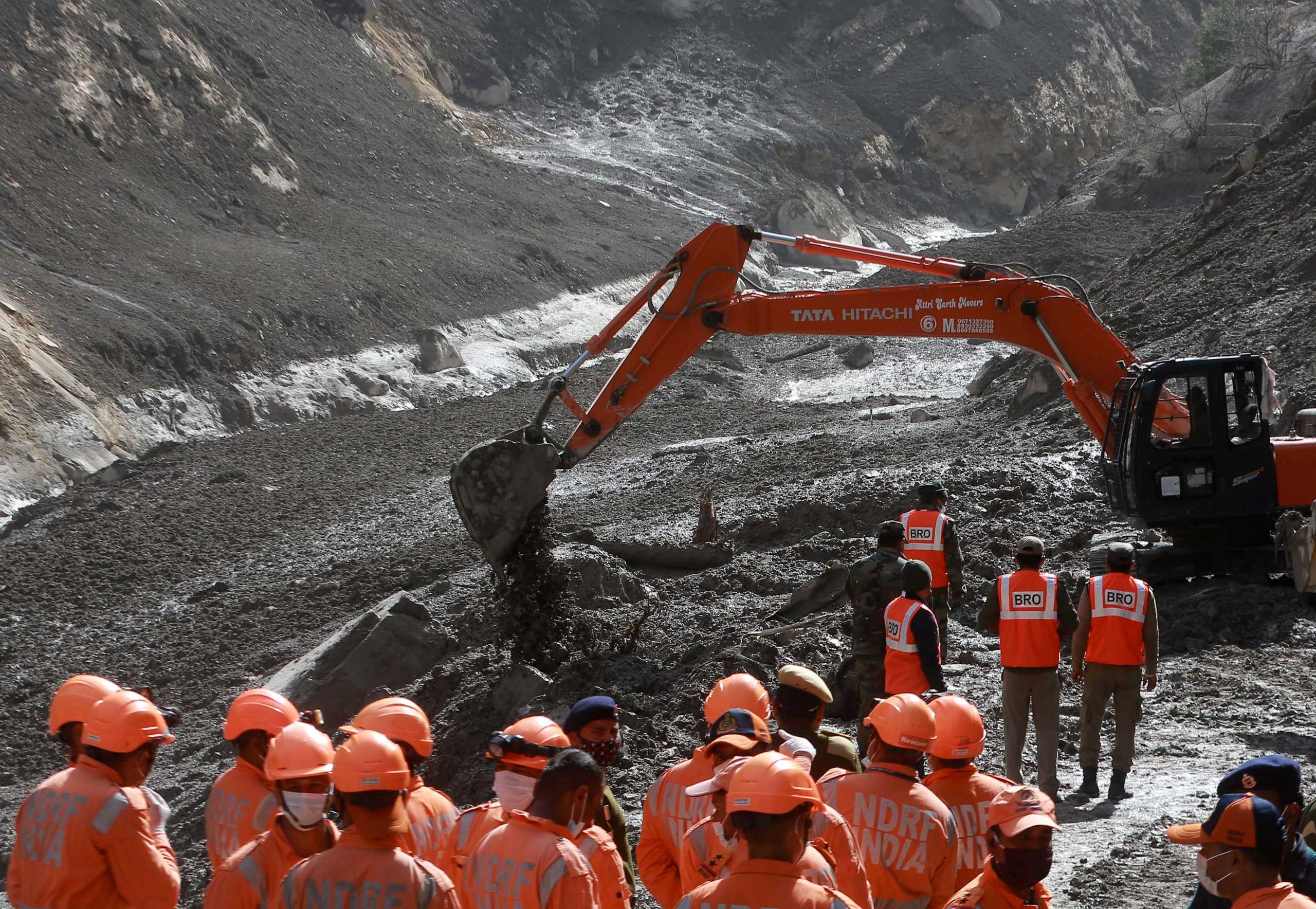 Members of the National Disaster Response Force (NDRF) conduct a rescue operation outside a tunnel after a part of a glacier broke away, in Tapovan in the northern state of Uttarakhand, India, February 9, 2021. REUTERS