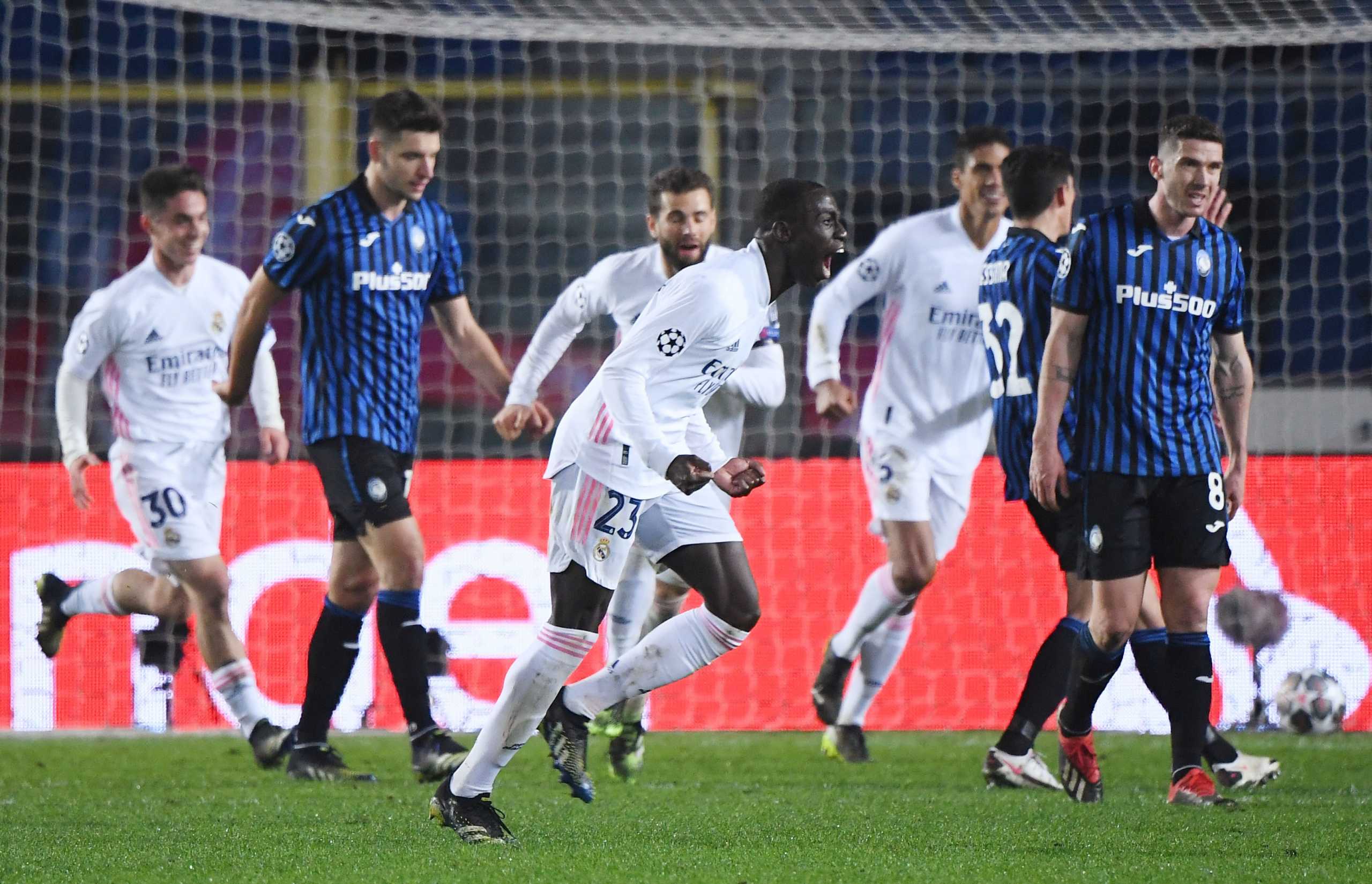 Soccer Football - Champions League - Round of 16 First Leg - Atalanta v Real Madrid - Stadio Atleti Azzurri, Bergamo, Italy - February 24, 2021 Real Madrid's Ferland Mendy celebrates scoring their first goal REUTERS