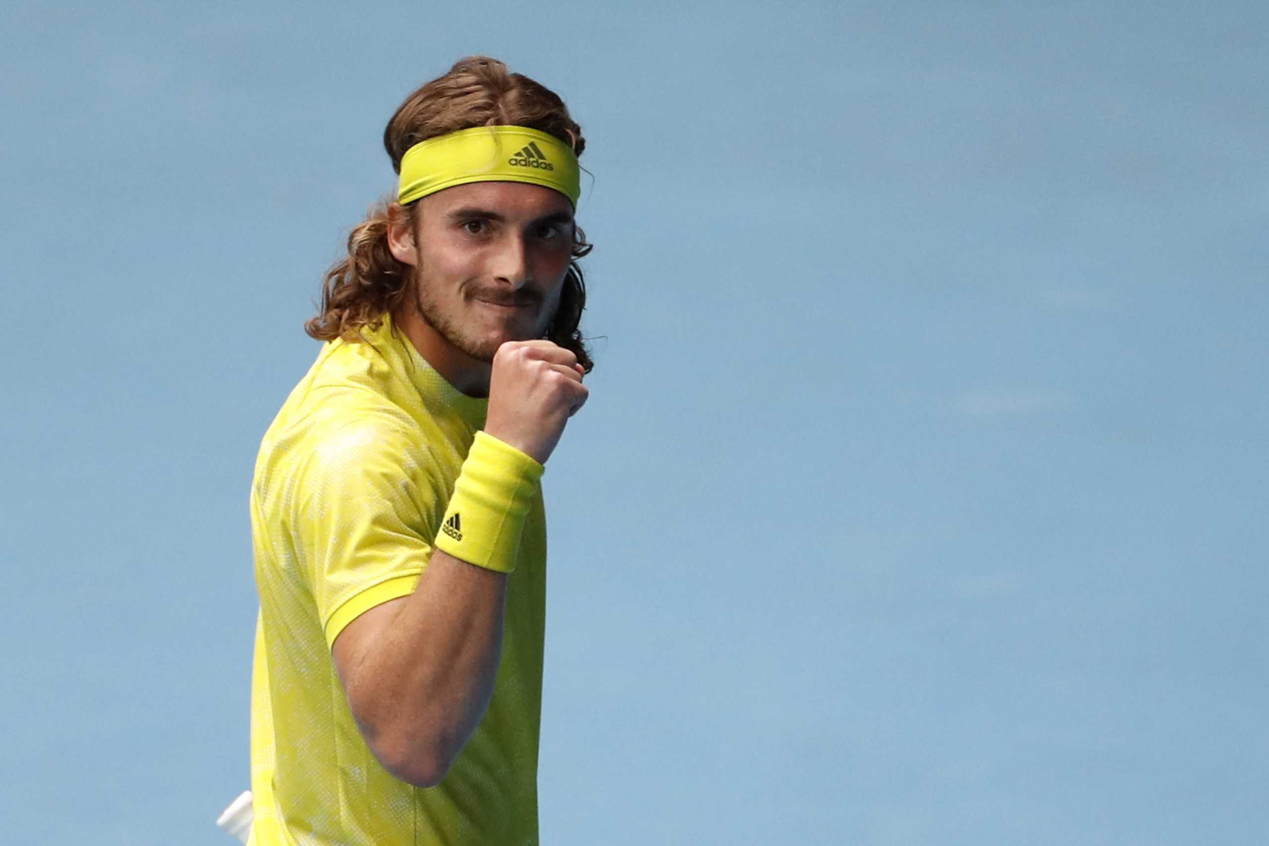Tennis - Australian Open - Melbourne Park, Melbourne, Australia, February 11, 2021 Greece's Stefanos Tsitsipas reacts during his second round match against Australia's Thanasi Kokkinakis REUTERS