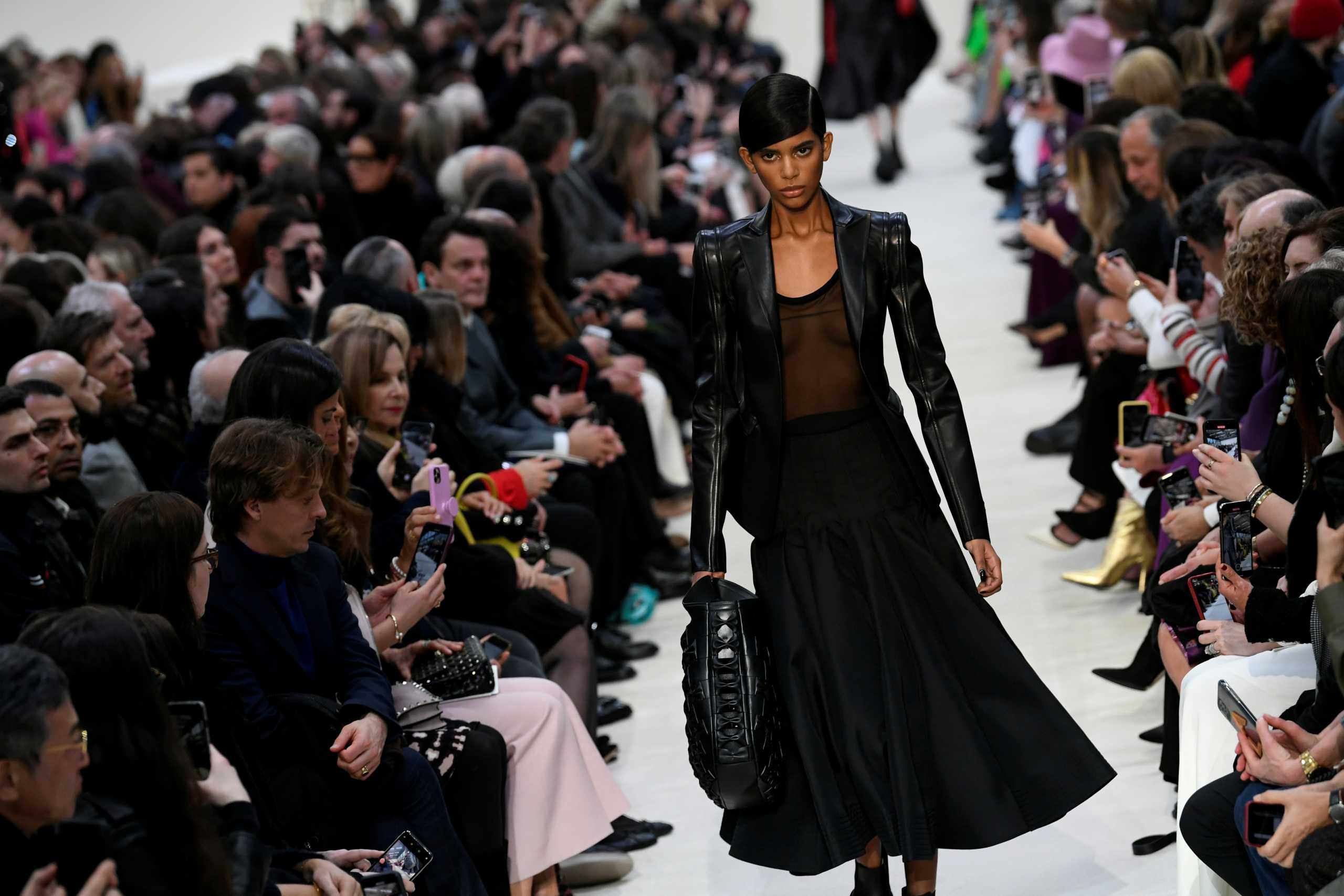 FILE PHOTO: A model presents a creation by designer Pierpaolo Piccioli as part of his Fall