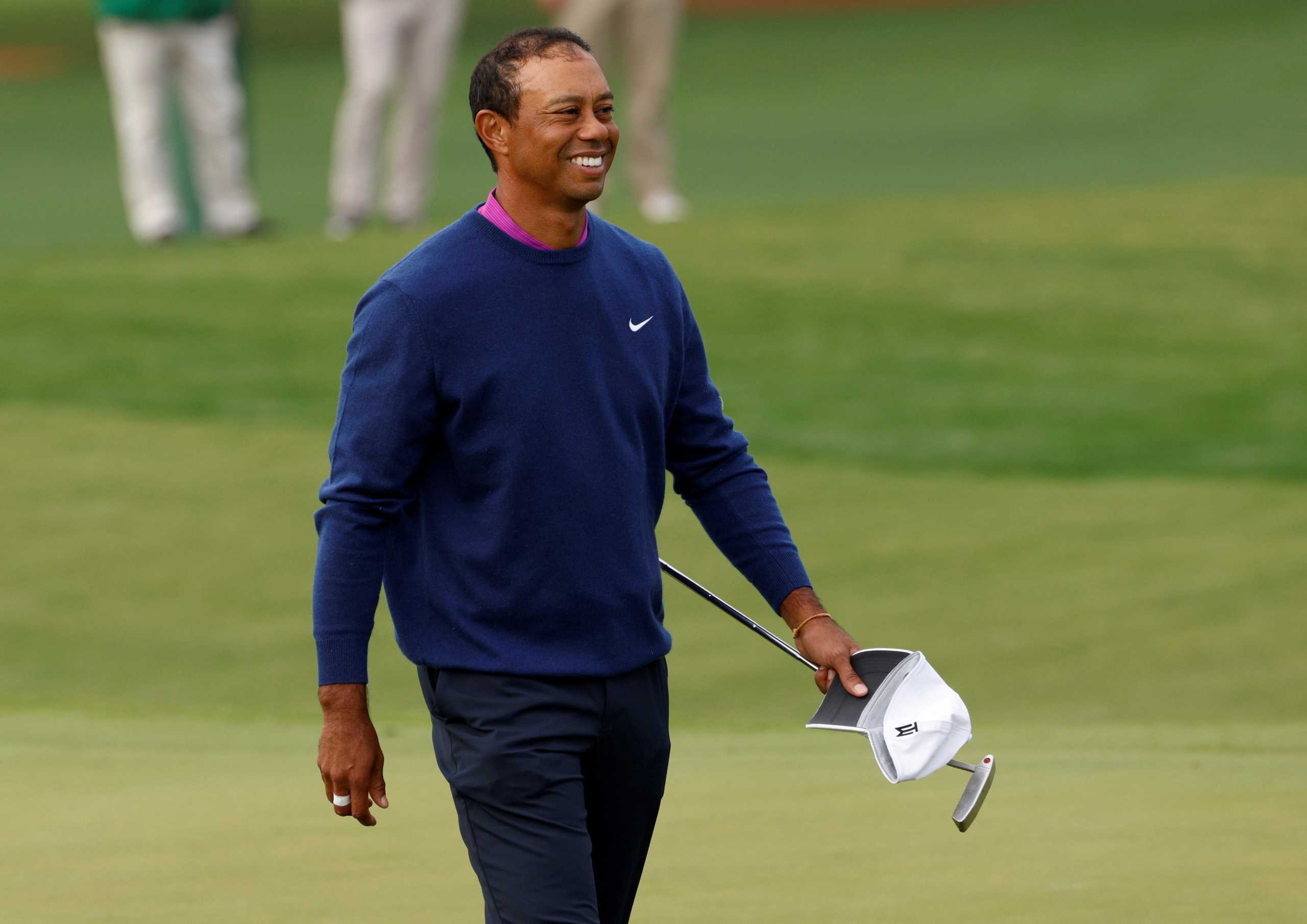FILE PHOTO: Golf - The Masters - Augusta National Golf Club - Augusta, Georgia, U.S. - November 14, 2020 Tiger woods of the U.S. reacts after completing the second round REUTERS