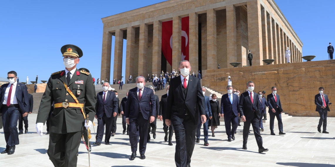Turkish President Tayyip Erdogan attends a ceremony marking the 98th anniversary of Victory Day at Anitkabir, the mausoleum of modern Turkey's founder Ataturk, in Ankara, Turkey, August 30, 2020. Presidential Press Office