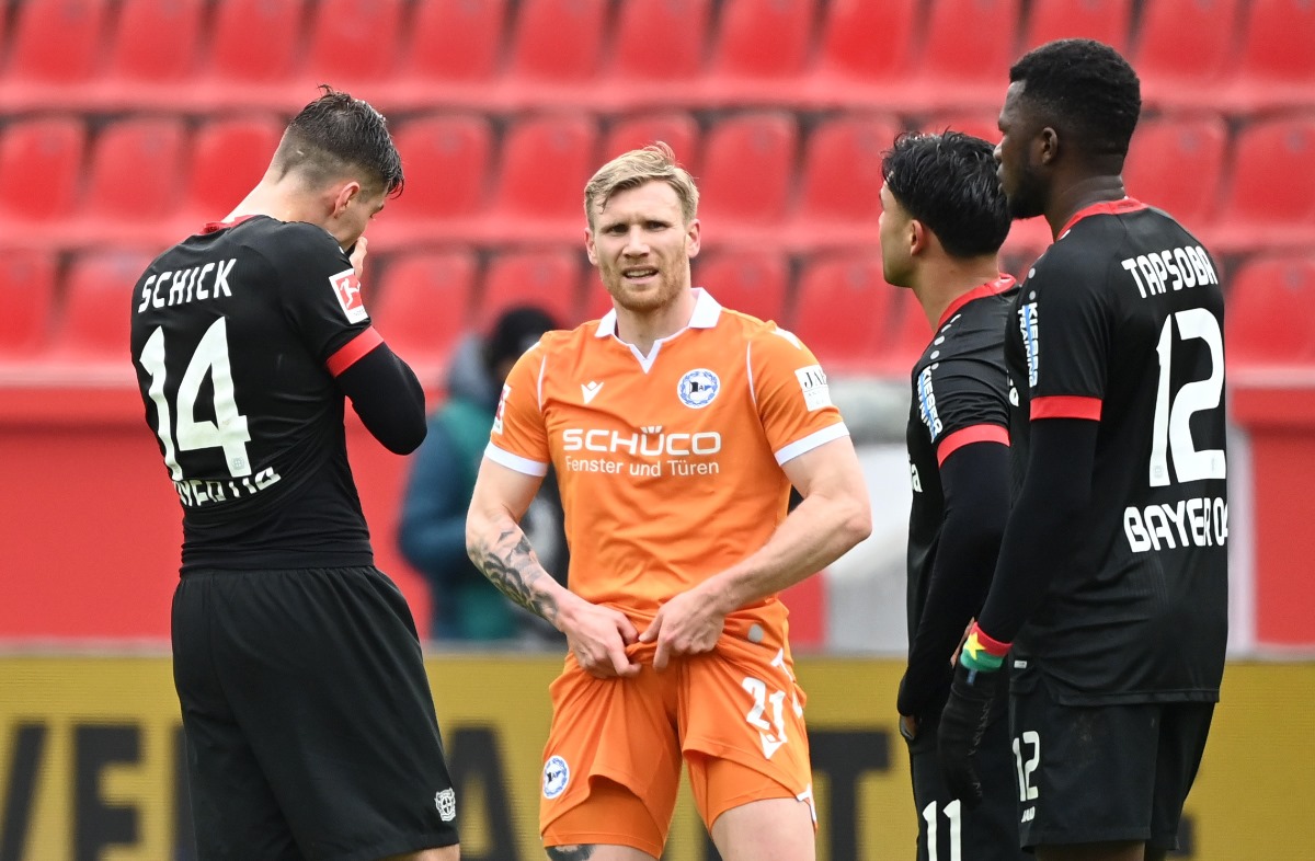 Soccer Football - Bundesliga - Bayer Leverkusen v Arminia Bielefeld - BayArena, Leverkusen, Germany - March 14, 2021 Arminia Bielefeld's Andreas Voglsammer Pool via REUTERS