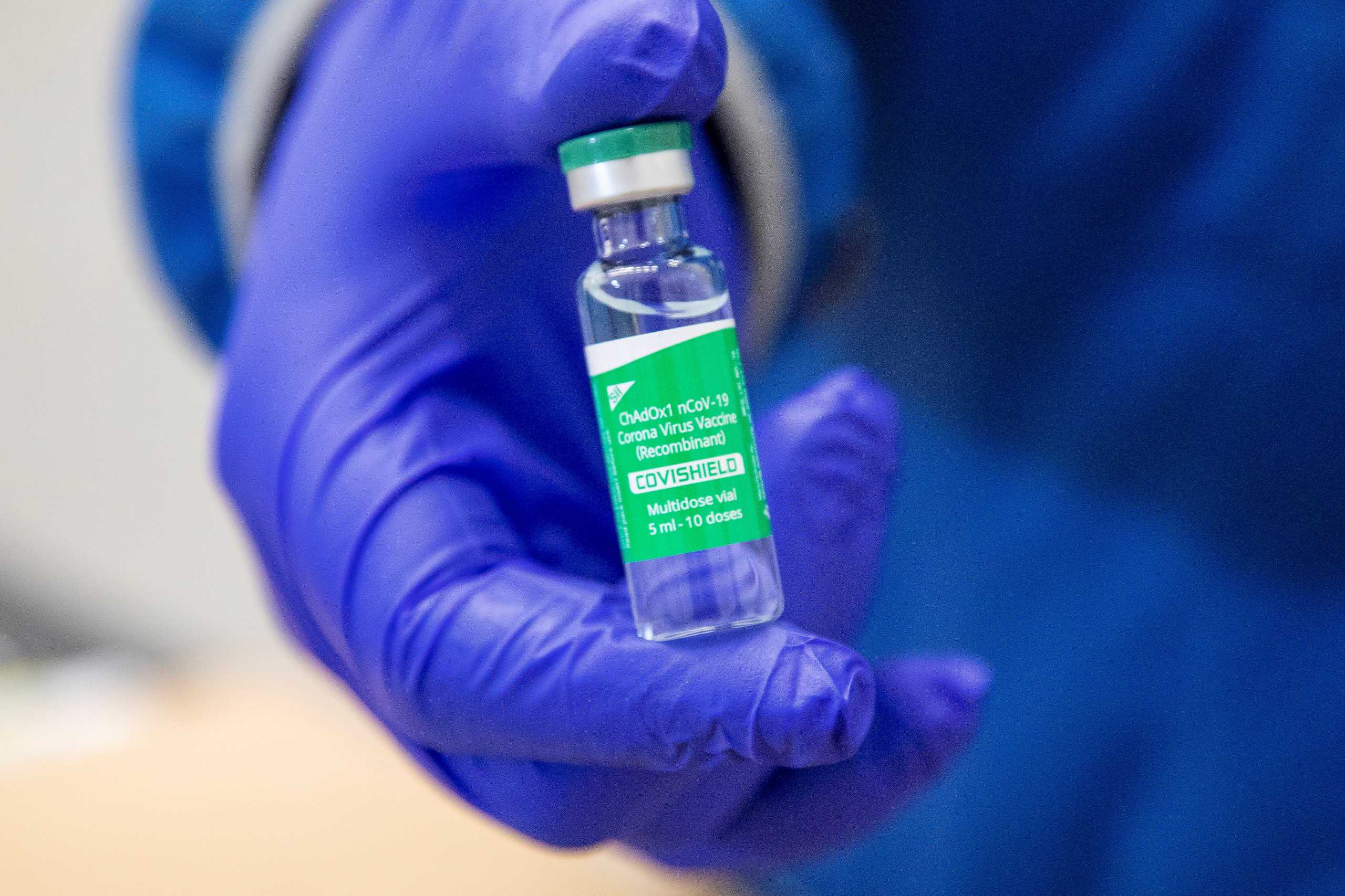 A vial of some of the first 500,000 of the 2-million AstraZeneca coronavirus disease (COVID-19) vaccine doses that Canada has secured through a deal with the Serum Institute of India in partnership with Verity Pharma at a facility in Milton, Ontario, Canada March 3, 2021.  REUTERS
