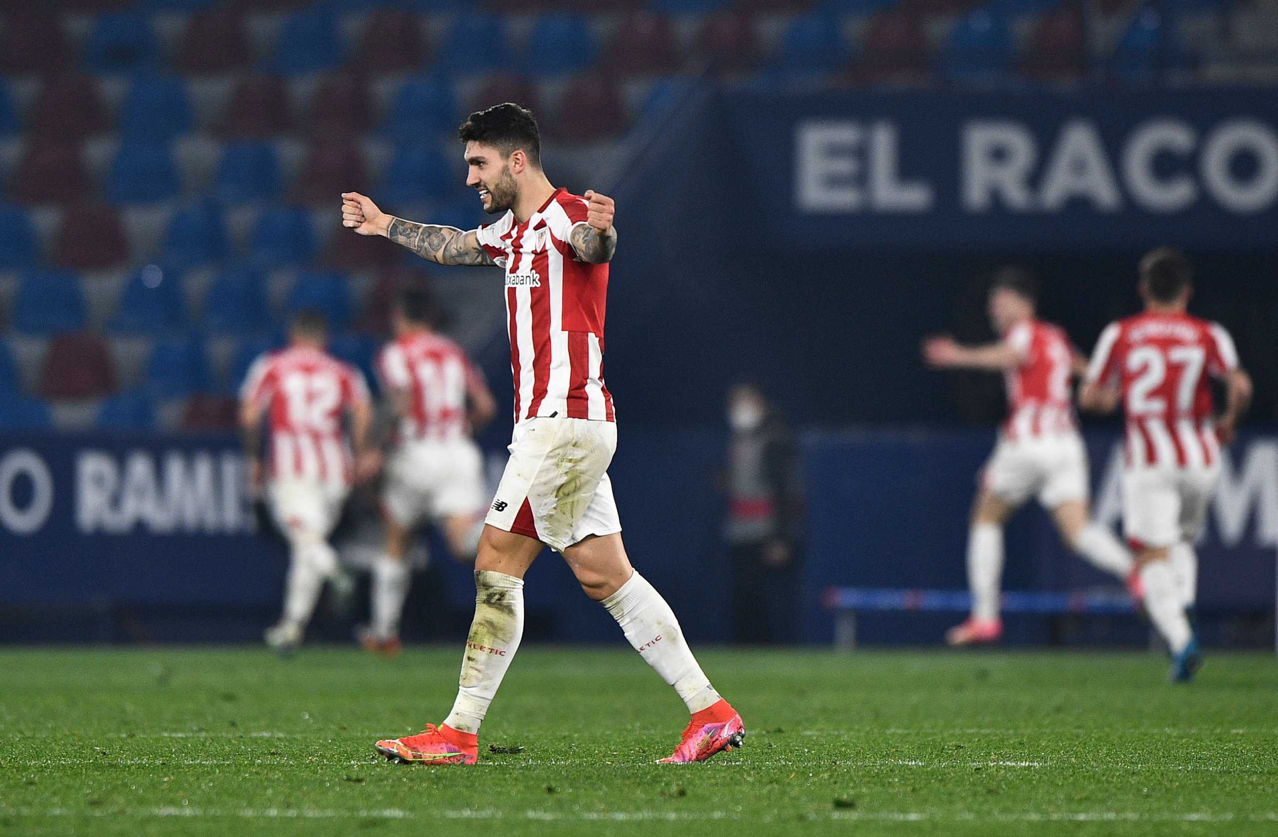 Soccer Football - Copa del Rey - Semi Final Second Leg - Levante v Athletic Bilbao - Estadi Ciutat de Valencia, Valencia, Spain - March 4, 2021 Athletic Bilbao's Unai Nunez celebrates after Athletic Bilbao's Alex Berenguer scored their second goal REUTERS