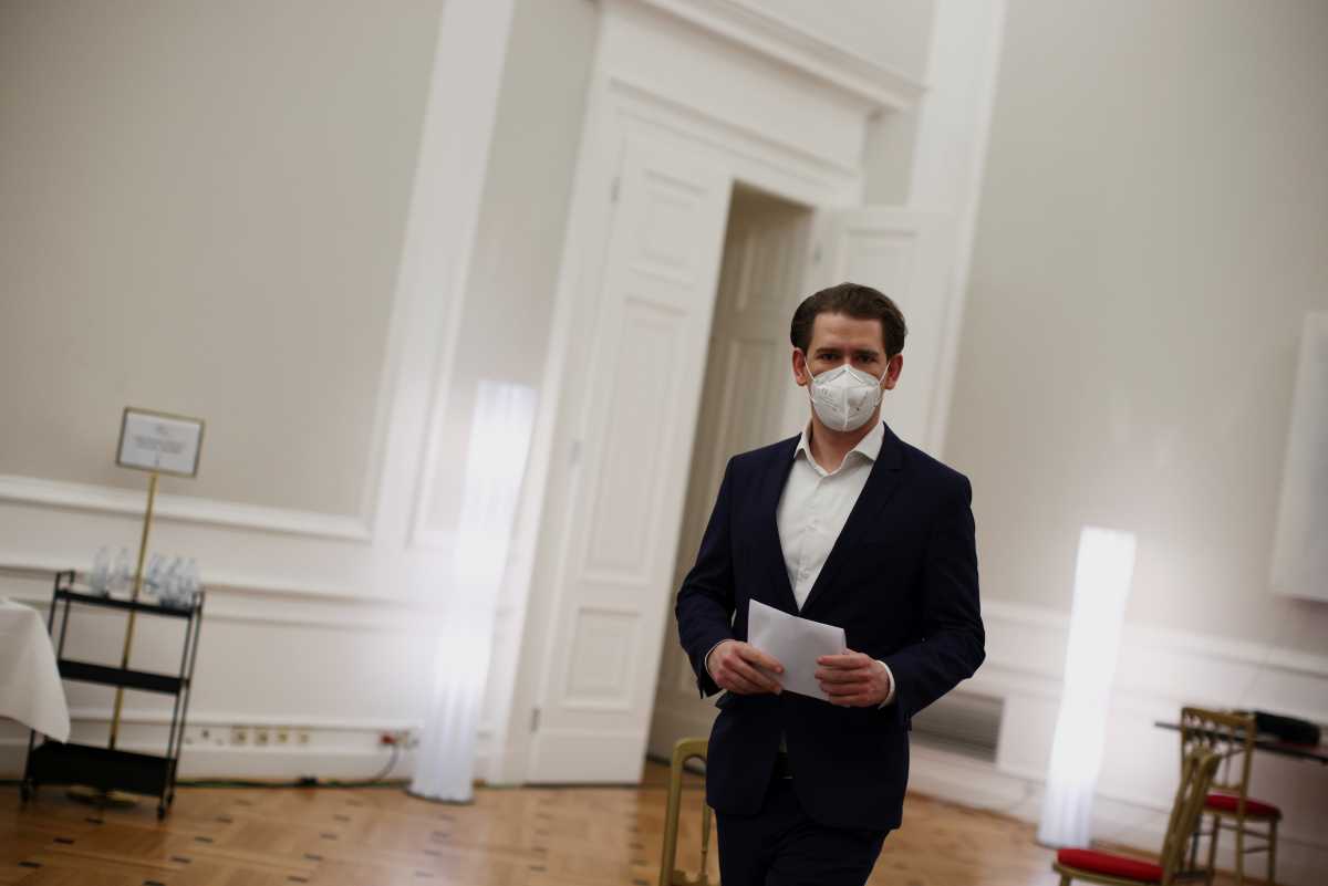 Austria's Chancellor Sebastian Kurz arrives for a news conference, as the spread of the coronavirus disease (COVID-19) continues, in Vienna, Austria March 1, 2021. REUTERS