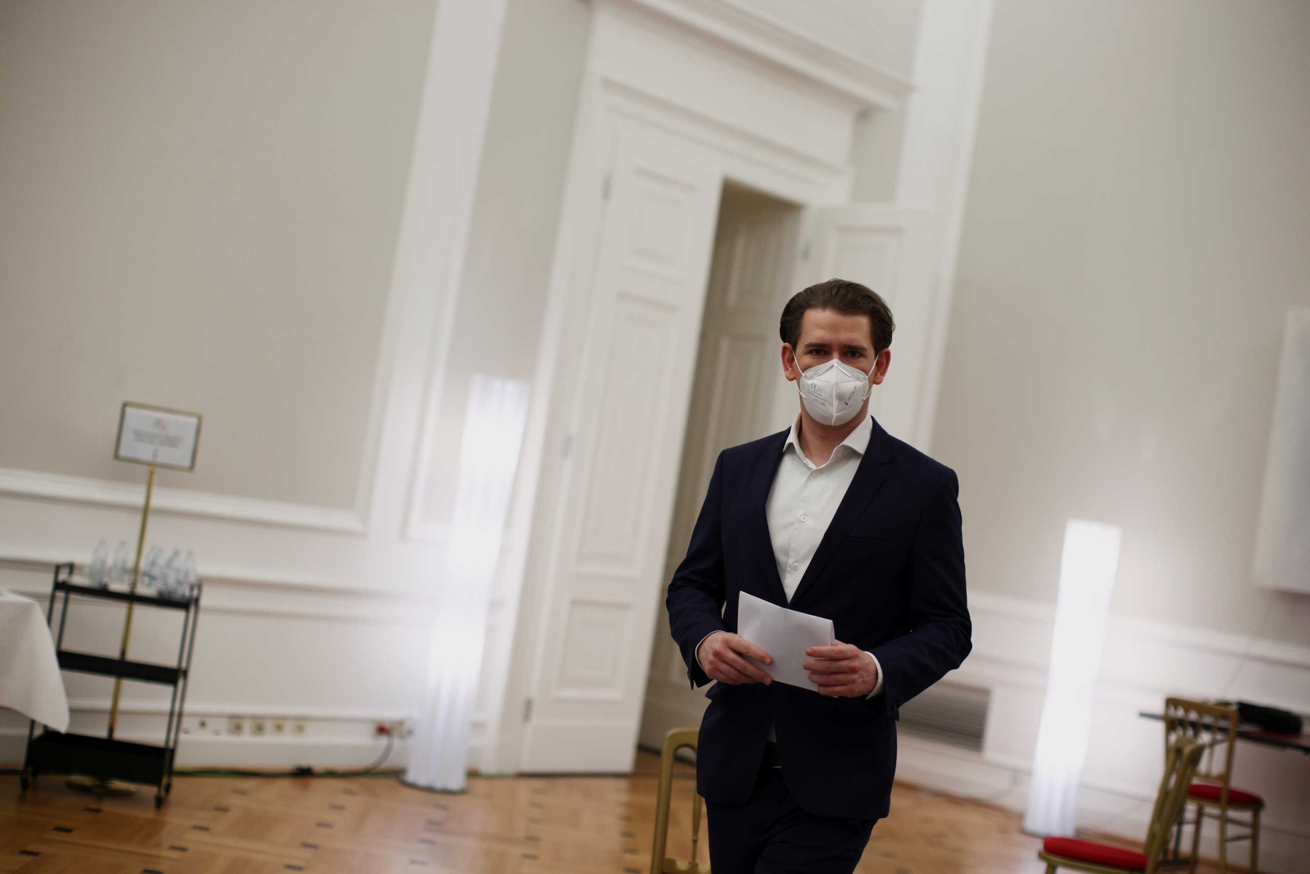 Austria's Chancellor Sebastian Kurz arrives for a news conference, as the spread of the coronavirus disease (COVID-19) continues, in Vienna, Austria March 1, 2021. REUTERS