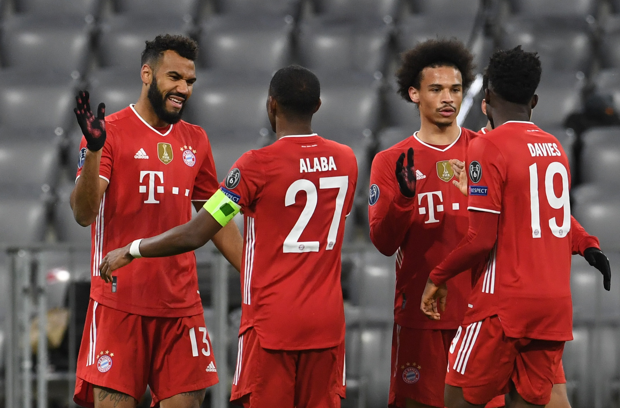 Soccer Football - Champions League - Round of 16 Second Leg - Bayern Munich v Lazio - Allianz Arena, Munich, Germany - March 17, 2021 Bayern Munich's Eric Maxim Choupo-Moting celebrates scoring their second goal with teammates REUTERS