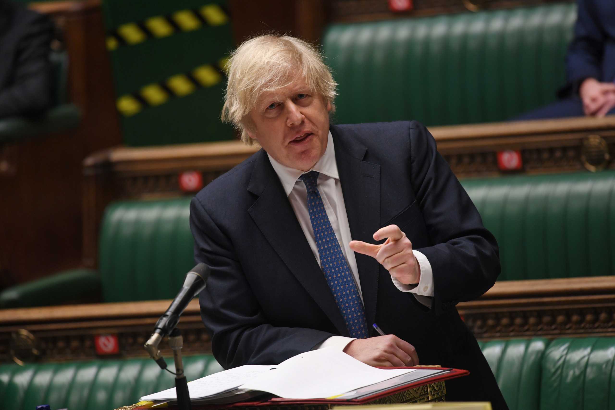 Britain's Prime Minister Boris Johnson speaks during the weekly question time debate at the House of Commons in London, Britain March 10, 2021. UK Parliament