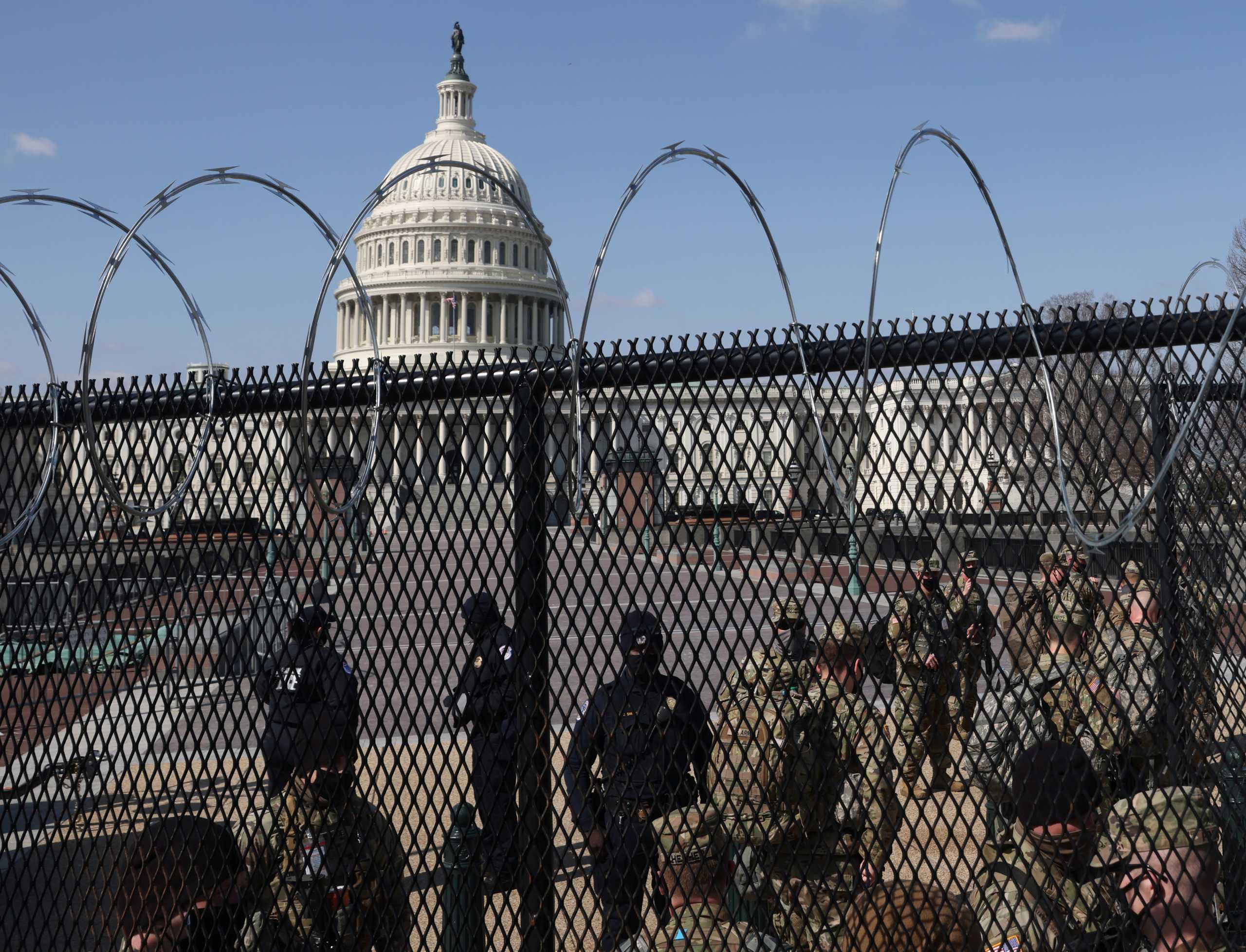 National Guard soldiers patrol the compound around the U.S. Capitol after police warned that a militia group might try to attack the Capitol complex in Washington, U.S. March 4, 2021.  REUTERS