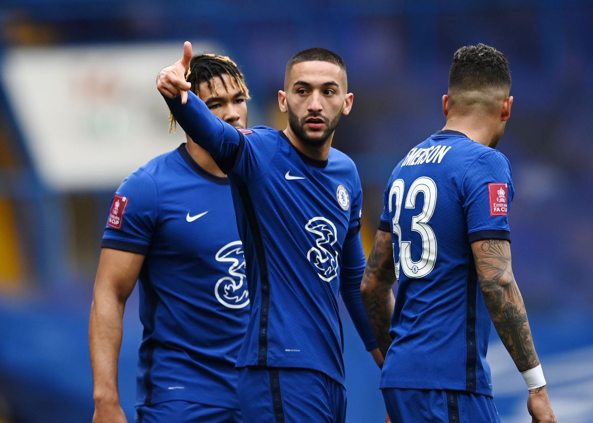 Soccer Football -  FA Cup Quarter Final - Chelsea v Sheffield United - Stamford Bridge, London, Britain - March 21, 2021 Chelsea's Hakim Ziyech celebrates scoring their second goal REUTERS