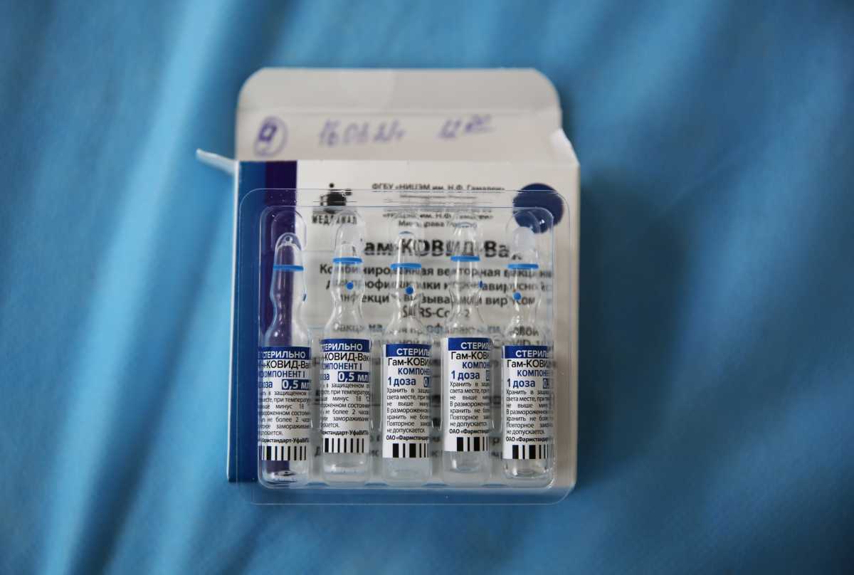 Vials of the Sputnik V (Gam-COVID-Vac) vaccine against the coronavirus disease (COVID-19) are pictured in a carriage of the Academician Fyodor Uglov medical train, at a railway station in the town of Tulun in Irkutsk Region, Russia March 16, 2021. REUTERS