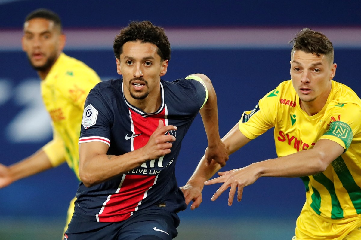 Soccer Football - Ligue 1 - Paris St Germain v Nantes - Parc des Princes, Paris, France - March 14, 2021 Paris St Germain's Marquinhos in action REUTERS