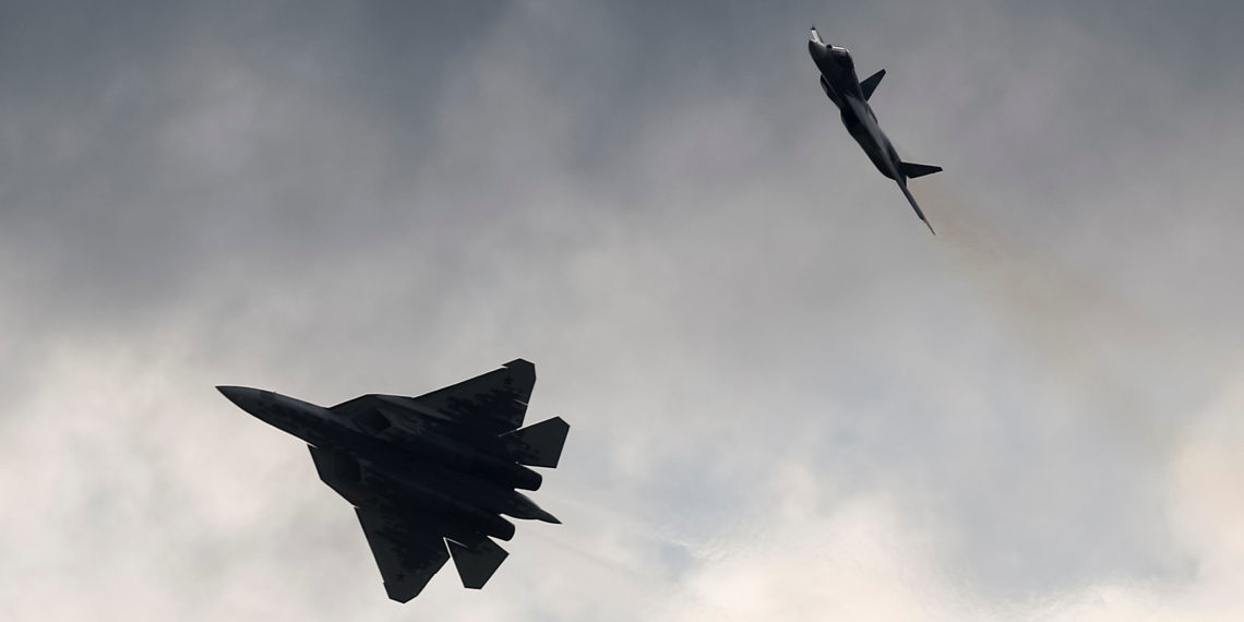 Sukhoi Su-57 fighter jets perform during a demonstration flight at the MAKS 2019 air show in Zhukovsky, outside Moscow, Russia, August 27, 2019.  REUTERS