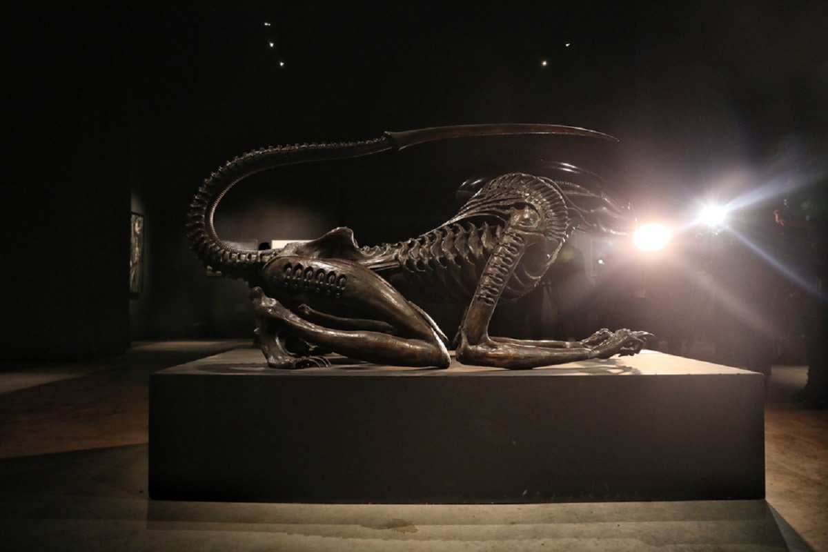 epa08040451 View of the exhibition 'Solo en la noche' (lit. Alone in the night), where more than 100 original works are exhibited including sculptures, drawings, furniture and the original head of 'Alien', in Mexico City, Mexico, 02 December 2019.  EPA