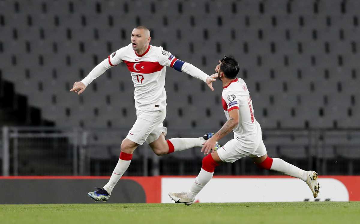 Soccer Football - World Cup Qualifiers Europe - Group G - Turkey v Netherlands - Ataturk Olympic Stadium, Istanbul, Turkey - March 24, 2021 Turkey's Burak Yilmaz celebrates scoring their fourth goal to complete his hat-trick Pool via REUTERS