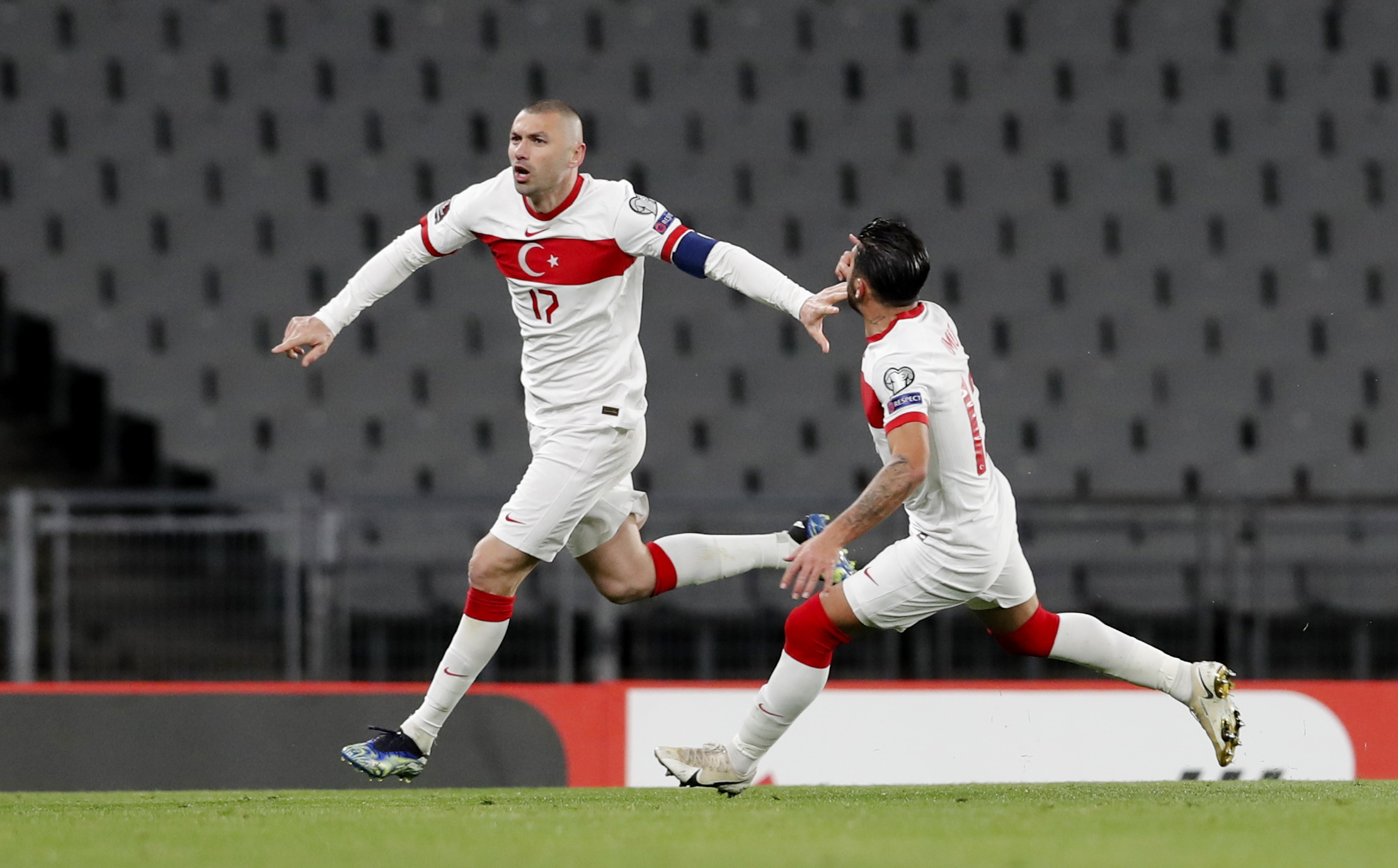 Soccer Football - World Cup Qualifiers Europe - Group G - Turkey v Netherlands - Ataturk Olympic Stadium, Istanbul, Turkey - March 24, 2021 Turkey's Burak Yilmaz celebrates scoring their fourth goal to complete his hat-trick Pool via REUTERS