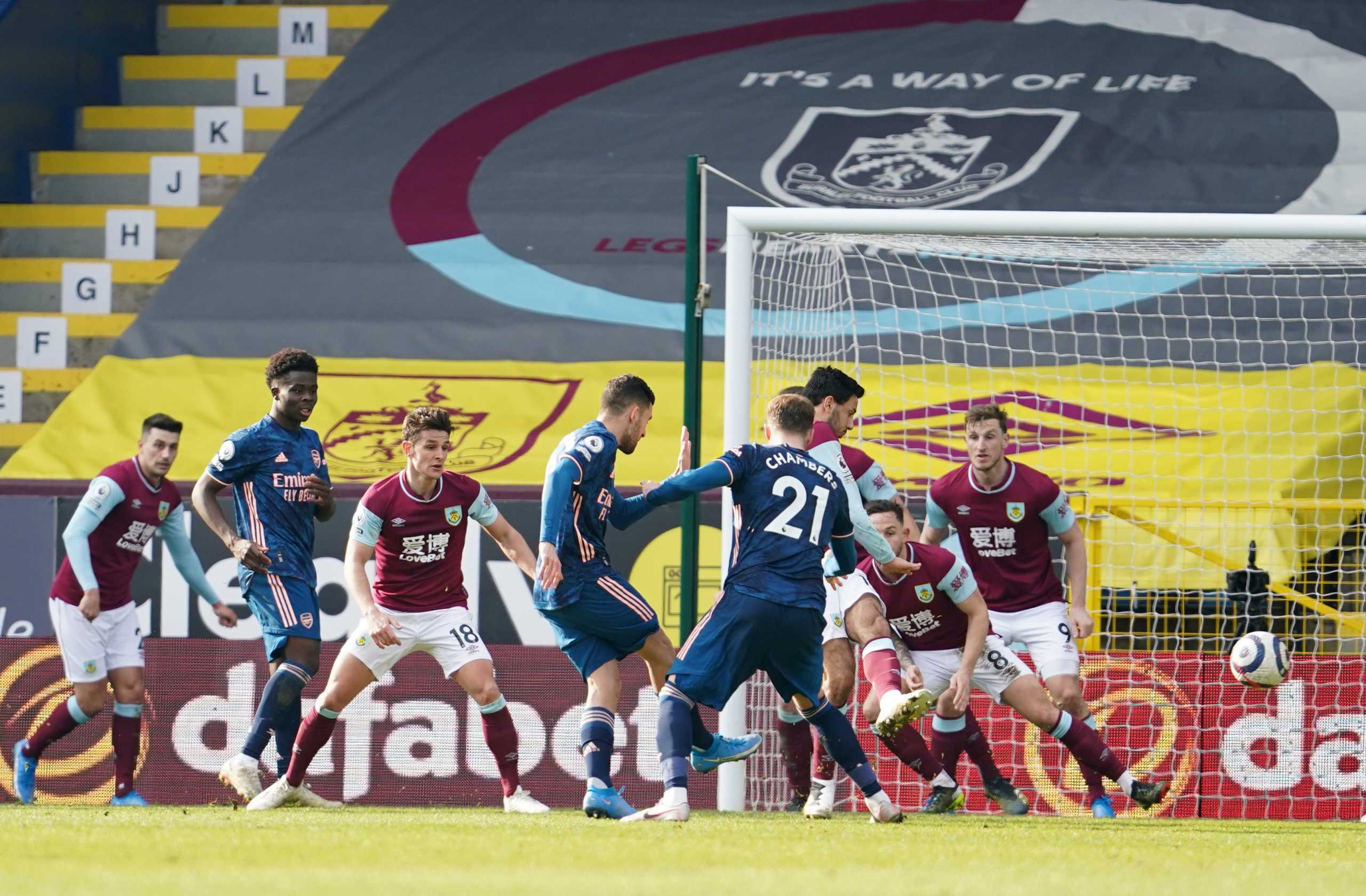 Soccer Football - Premier League - Burnley v Arsenal - Turf Moor, Burnley, Britain - March 6, 2021 Arsenal's Dani Ceballos shoots at goal Pool via REUTERS