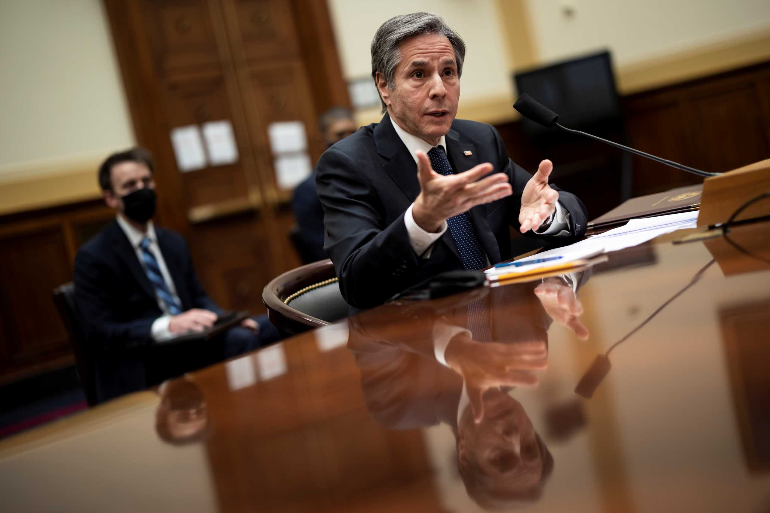 U.S. Secretary of State Antony Blinken speaks during a House Foreign Affairs Committee hearing in Washington, D.C., U.S., March 10, 2021. Ting Shen