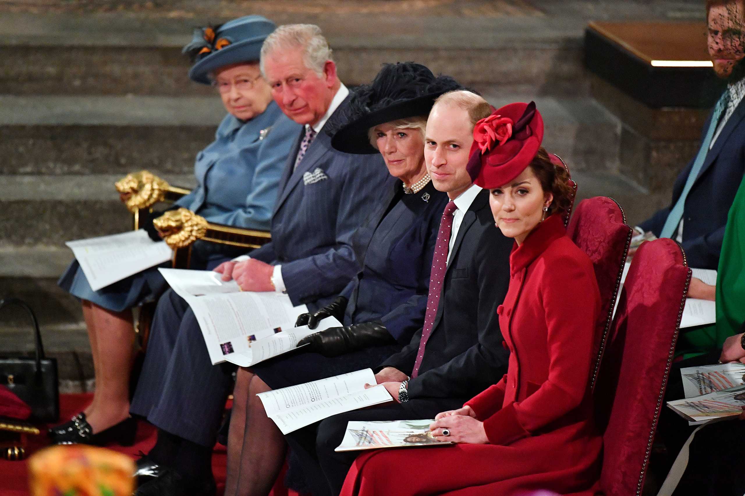 FILE PHOTO: Britain's Queen Elizabeth II, Prince Charles, Camilla, Duchess of Cornwall, Prince Harry and Meghan, Duchess of Sussex, and Prince William and Catherine, Duchess of Cambridge attend the annual Commonwealth Service at Westminster Abbey in London, Britain March 9, 2020. Phil Harris