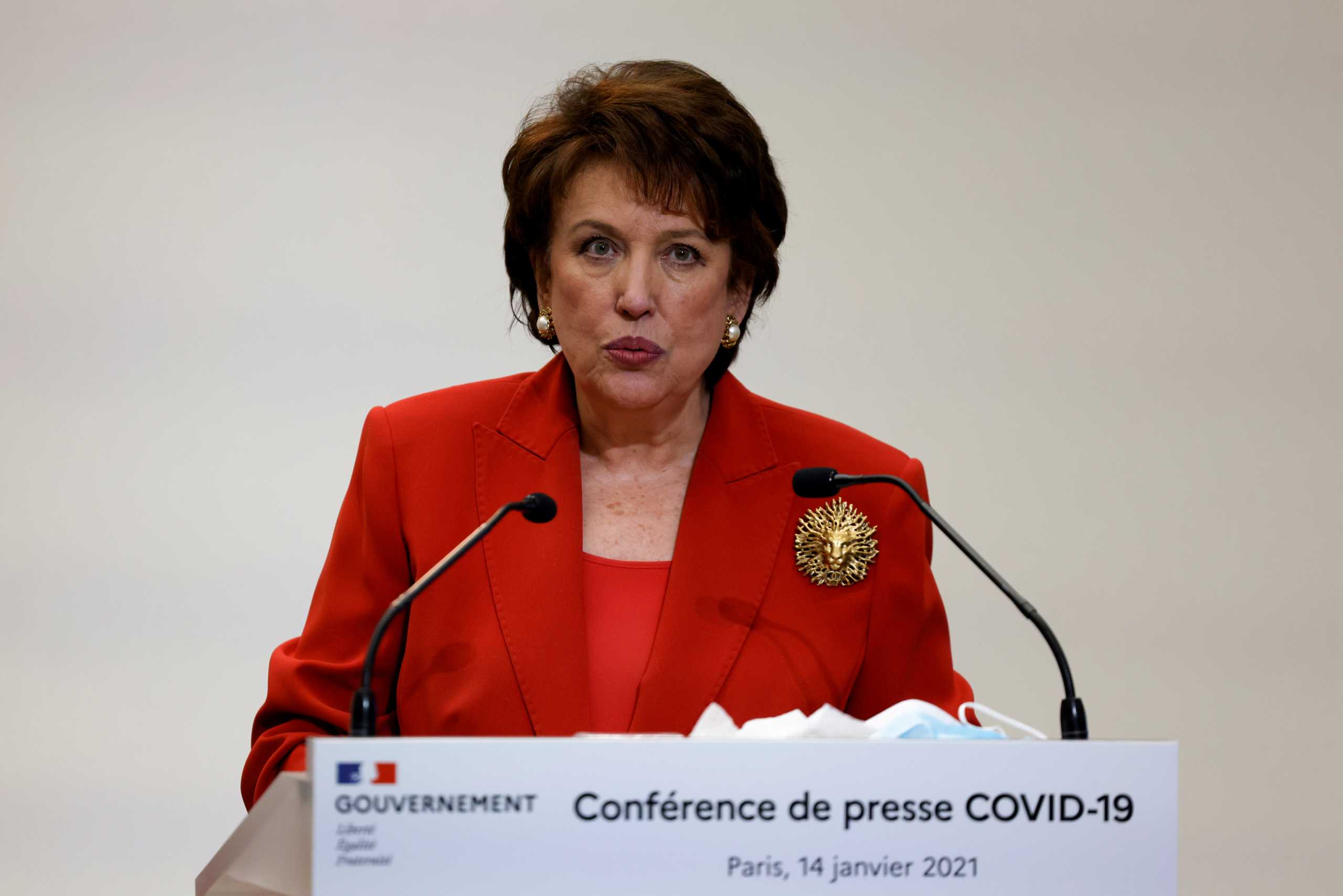 FILE PHOTO: French Culture Minister Roselyne Bachelot speaks during a press conference in Paris, France January 14, 2021, on French government's current strategy for the ongoing coronavirus disease (COVID-19) pandemic. Thomas Coex