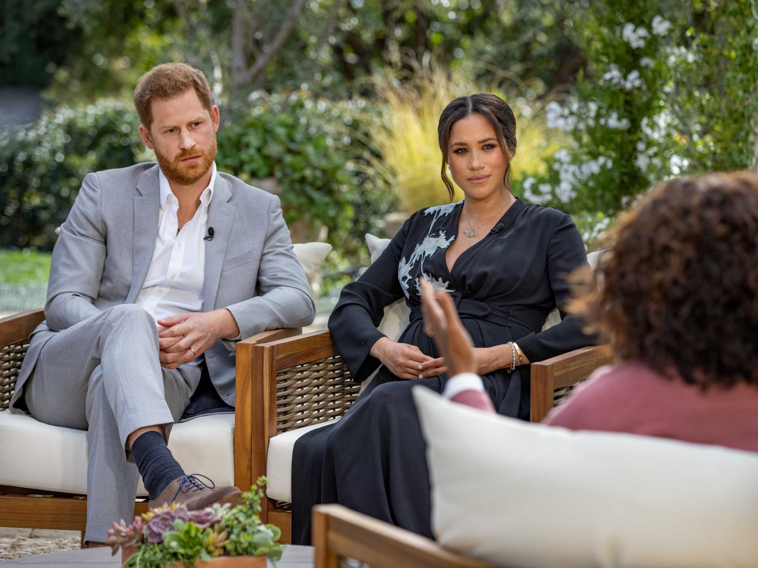 FILE PHOTO: Britain's Prince Harry and Meghan, Duchess of Sussex, are interviewed by Oprah Winfrey in this undated handout photo.  Harpo Productions