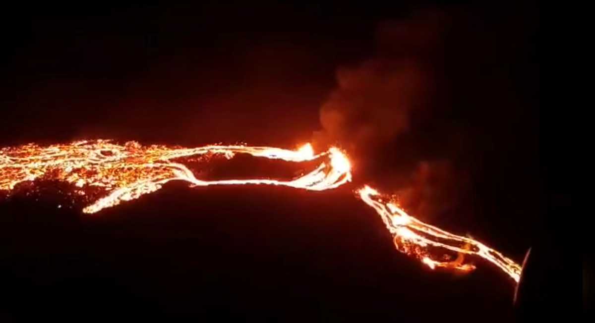 Lava streams are seen during a volcanic eruption in Fagradalsfjall, Reykjanes, Iceland, March 19, 2021 in this still image taken from video provided on social media. Mandatory credit Icelandic Meteorological Office ? IMO