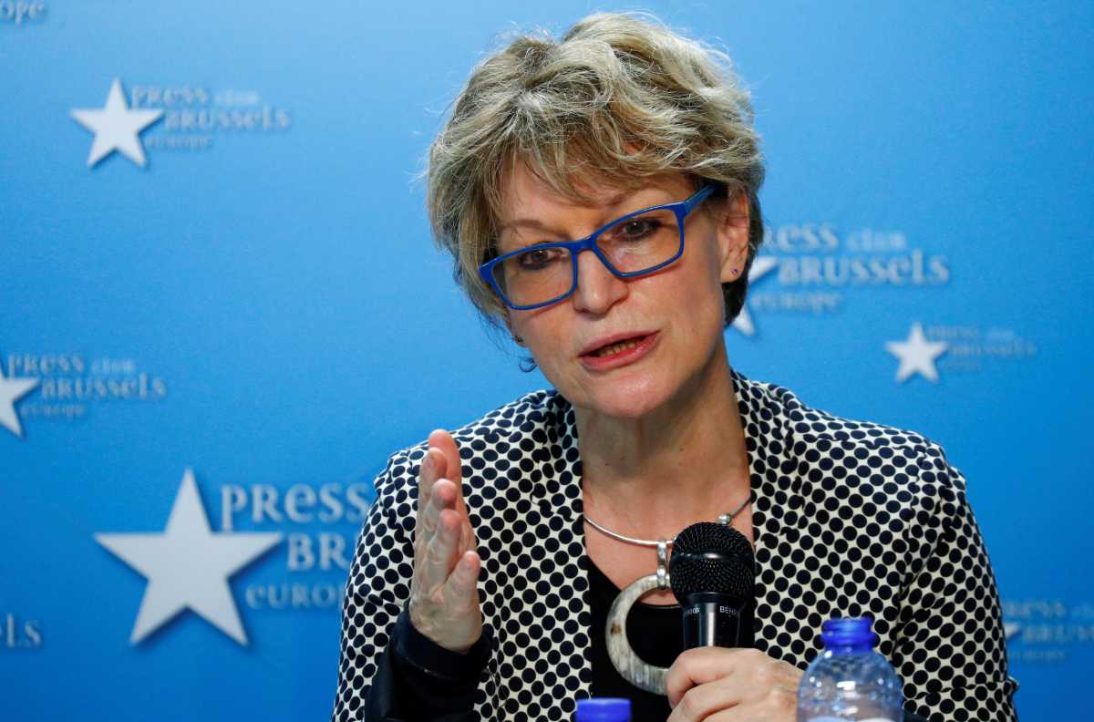 FILE PHOTO: Agnes Callamard, U.N. special rapporteur on extrajudicial, summary or arbitrary executions, holds a joint news conference with Hatice Cengiz, the fiancee of murdered journalist Jamal Khashoggi, in Brussels, Belgium December 3, 2019. REUTERS