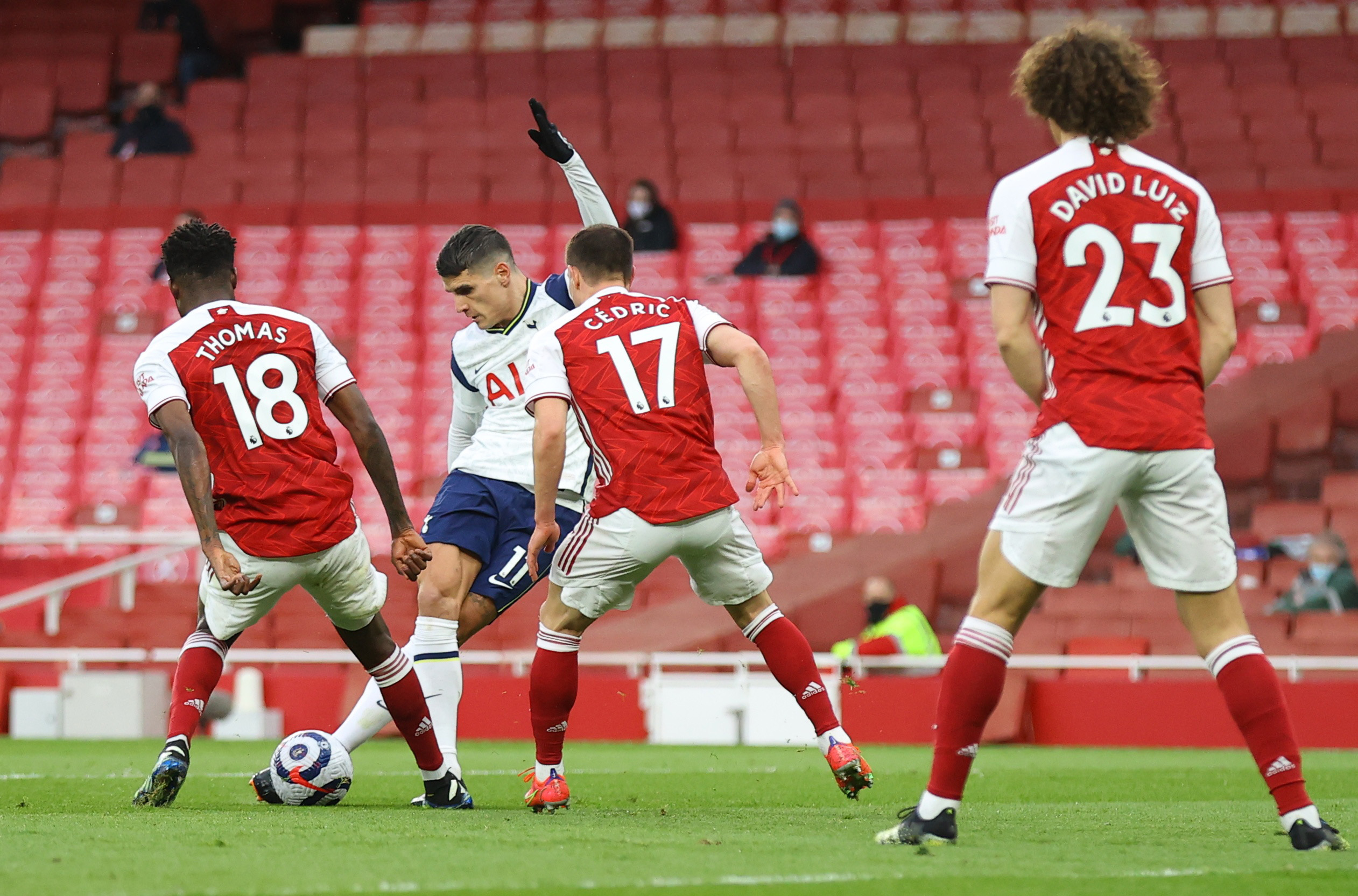 Soccer Football - Premier League - Arsenal v Tottenham Hotspur - Emirates Stadium, London, Britain - March 14, 2021 Tottenham Hotspur's Erik Lamela scores their first goal Pool via REUTERS