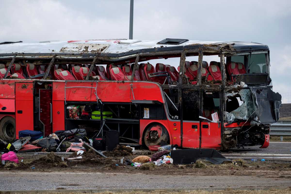 A general view of a Ukrainian crashed bus on the side of A4 highway from Jaroslaw to Korczowa, near Koszyce, Poland  March 6, 2021. Agencja Gazeta