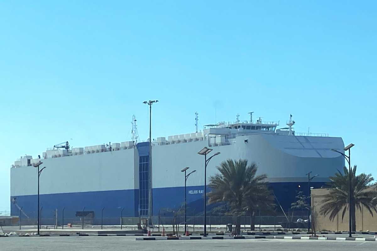 An Israeli-owned ship hit by an explosion in the strategic Gulf of Oman waterway is seen after arrival at a port in Dubai, United Arab Emirates February 28, 2021. REUTERS