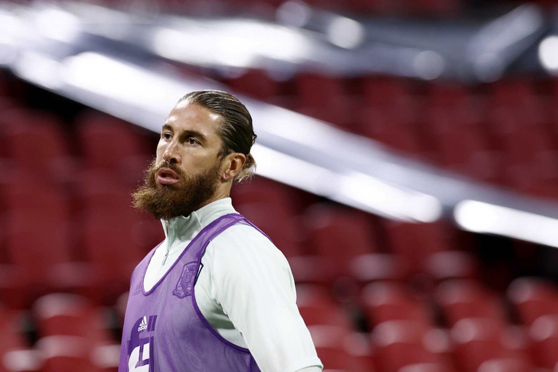 epa08814728 Sergio Ramos of Spain during the friendly match between the Netherlands and Spain at the Johan Cruyff Arena in Amsterdam, The Netherlands, 11 November 2020.  EPA
