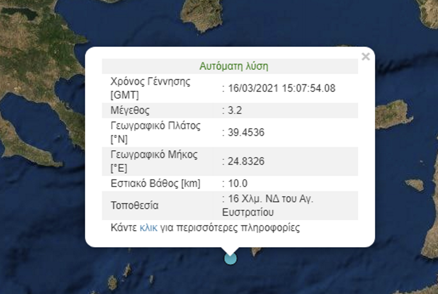 Σεισμός 3,2 ρίχτερ στον Άγιο Ευστράτιο