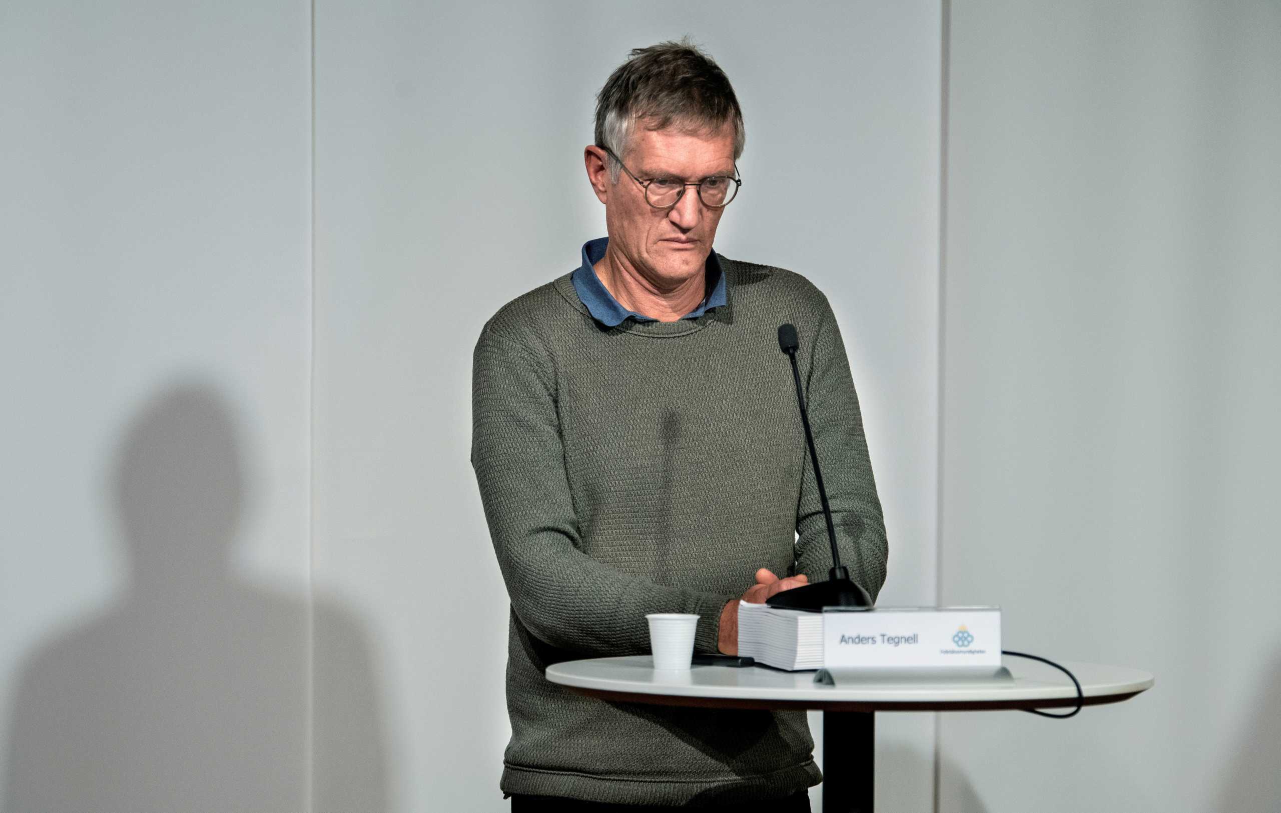 FILE PHOTO: State epidemiologist Anders Tegnell of the Public Health Agency listens at a news conference on the coronavirus pandemic situation in Stockholm, Sweden October 22, 2020. Anders Wiklund