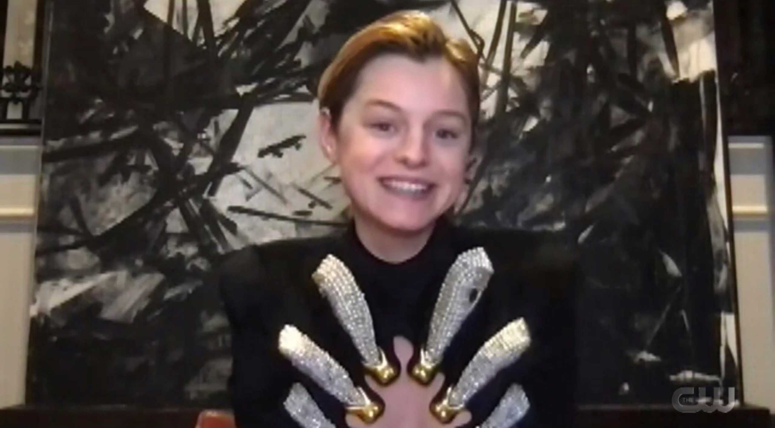 Emma Corrin accepts the Best Actress in a Drama Series award for "The Crown" in this screen grab from the 26th Critics' Choice Awards in Santa Monica, California, U.S., March 7, 2021. CRITICS CHOICE ASSOCIATION