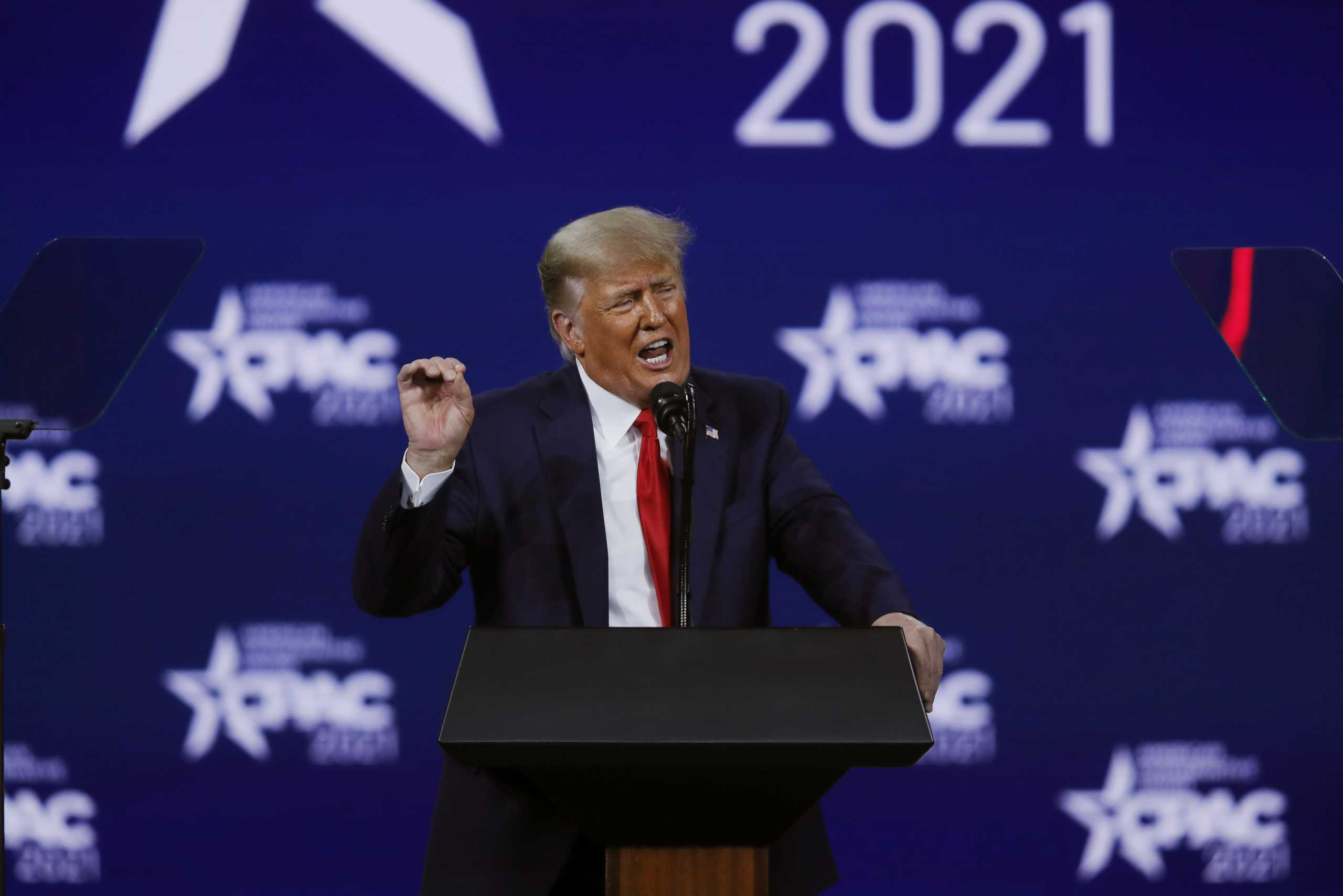 Former U.S. President Donald Trump speaks at the Conservative Political Action Conference in Orlando, Florida, U.S. February 28, 2021. REUTERS