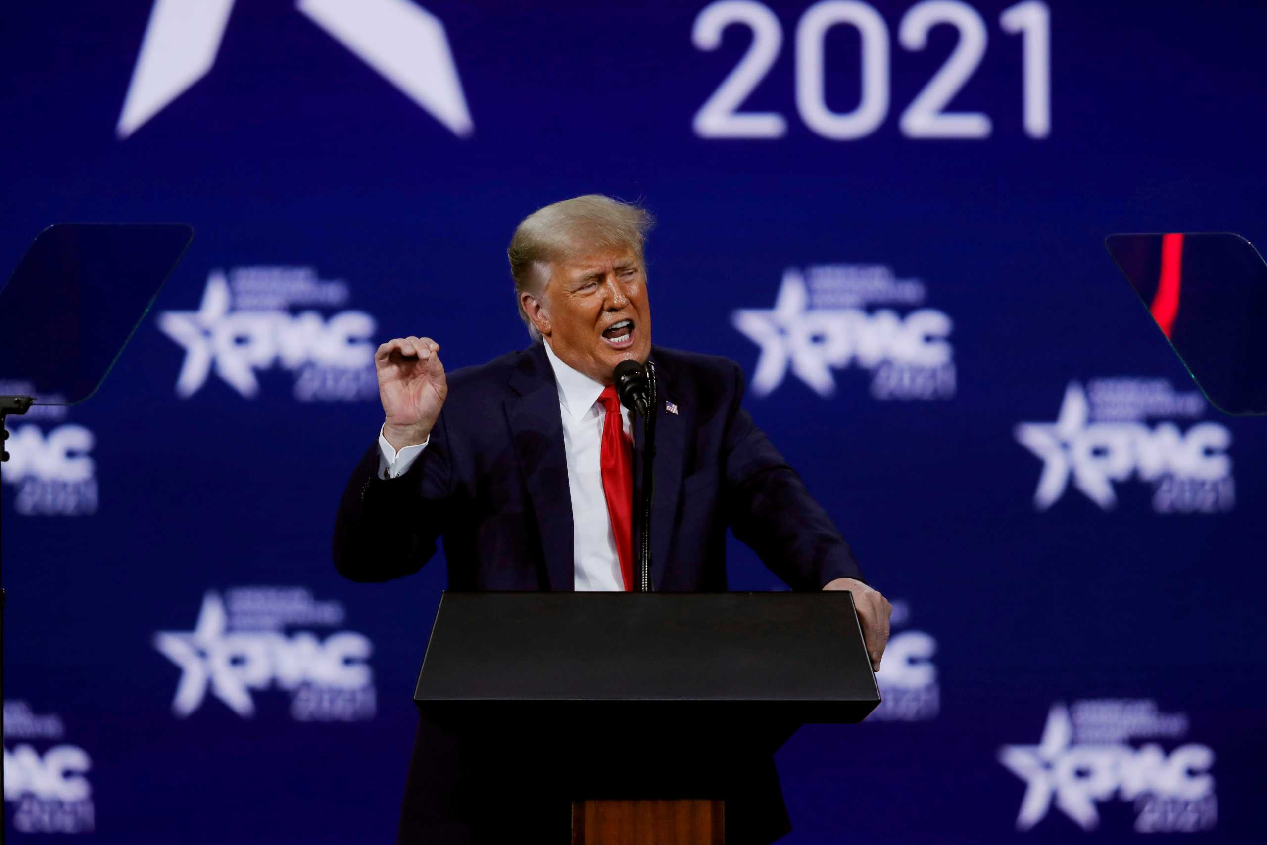 FILE PHOTO: Former U.S. President Donald Trump speaks at the Conservative Political Action Conference (CPAC) in Orlando, Florida, U.S. February 28, 2021. REUTERS